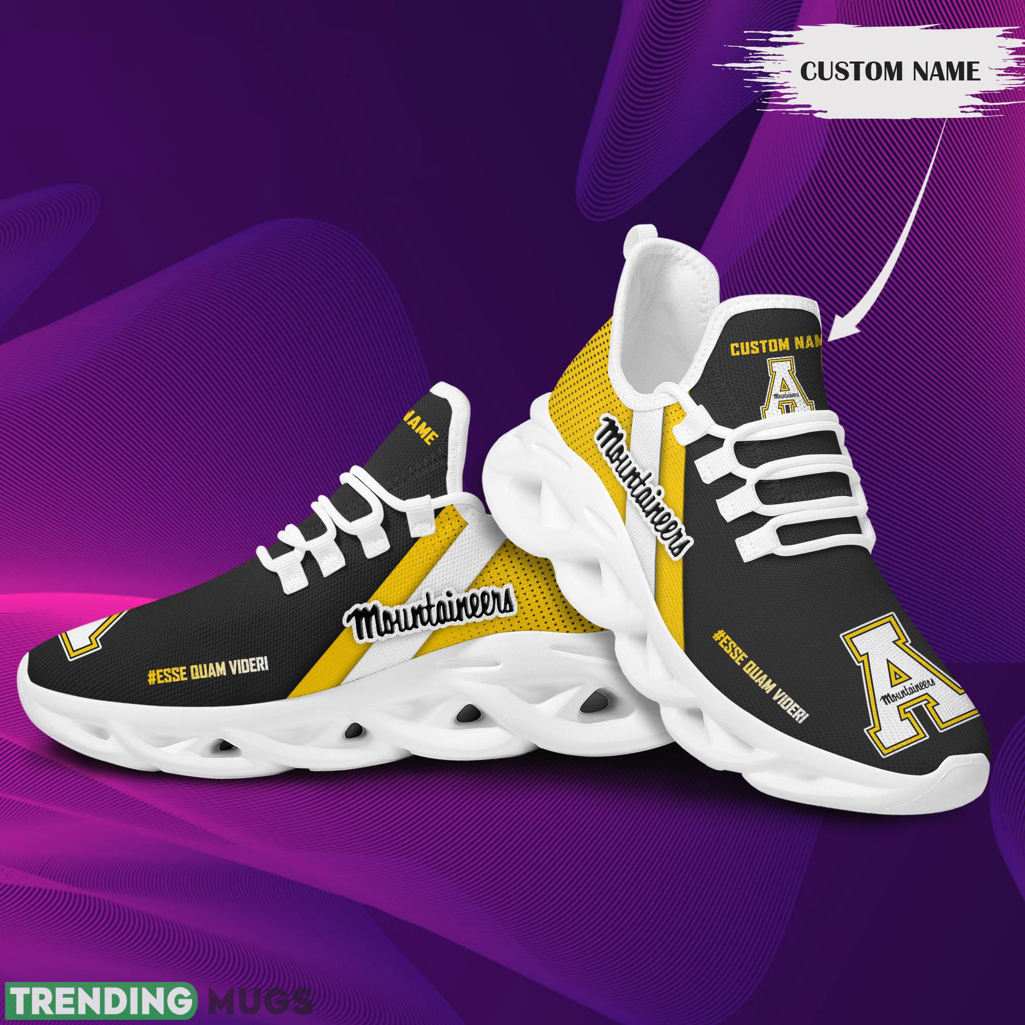 Appalachian State Mountaineers Logo Custom Name Running Sneaker Max Soul Shoes In Black And Yellow Max Soul Appalachian State Mountaineers Logo Custom Name Running Sneaker Max Soul Shoes In Black And Yellow Max Soul