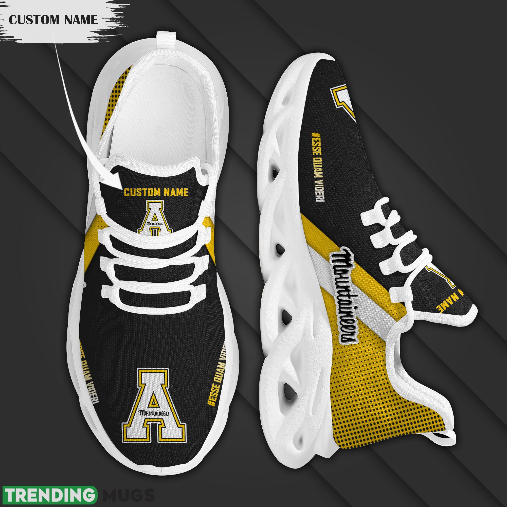 Appalachian State Mountaineers Logo Custom Name Running Sneaker Max Soul Shoes In Black And Yellow Max Soul Appalachian State Mountaineers Logo Custom Name Running Sneaker Max Soul Shoes In Black And Yellow Max Soul