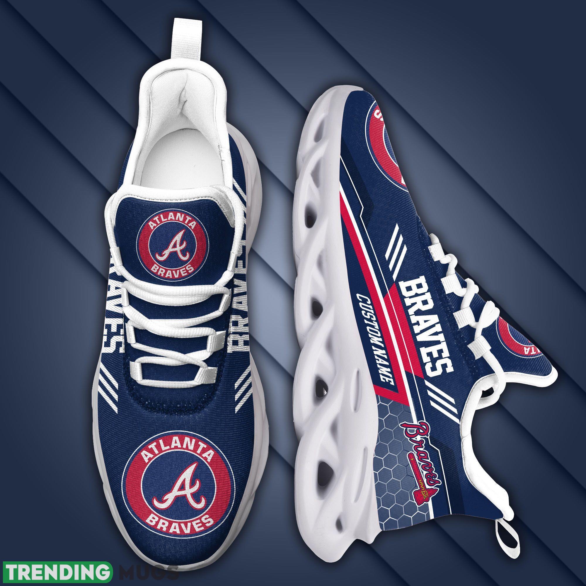 Atlanta Braves Logo Custom Name Running Sneaker Max Soul Shoes In Dark Blue Max Soul Atlanta Braves Logo Custom Name Running Sneaker Max Soul Shoes In Dark Blue Max Soul