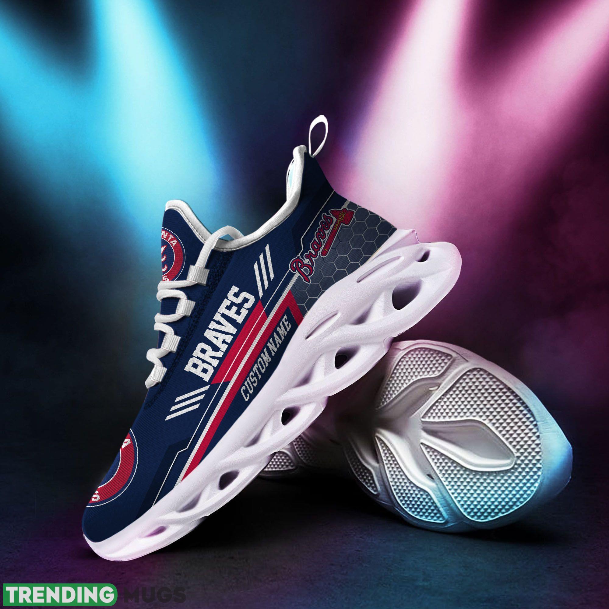 Atlanta Braves Logo Custom Name Running Sneaker Max Soul Shoes In Dark Blue Max Soul Atlanta Braves Logo Custom Name Running Sneaker Max Soul Shoes In Dark Blue Max Soul