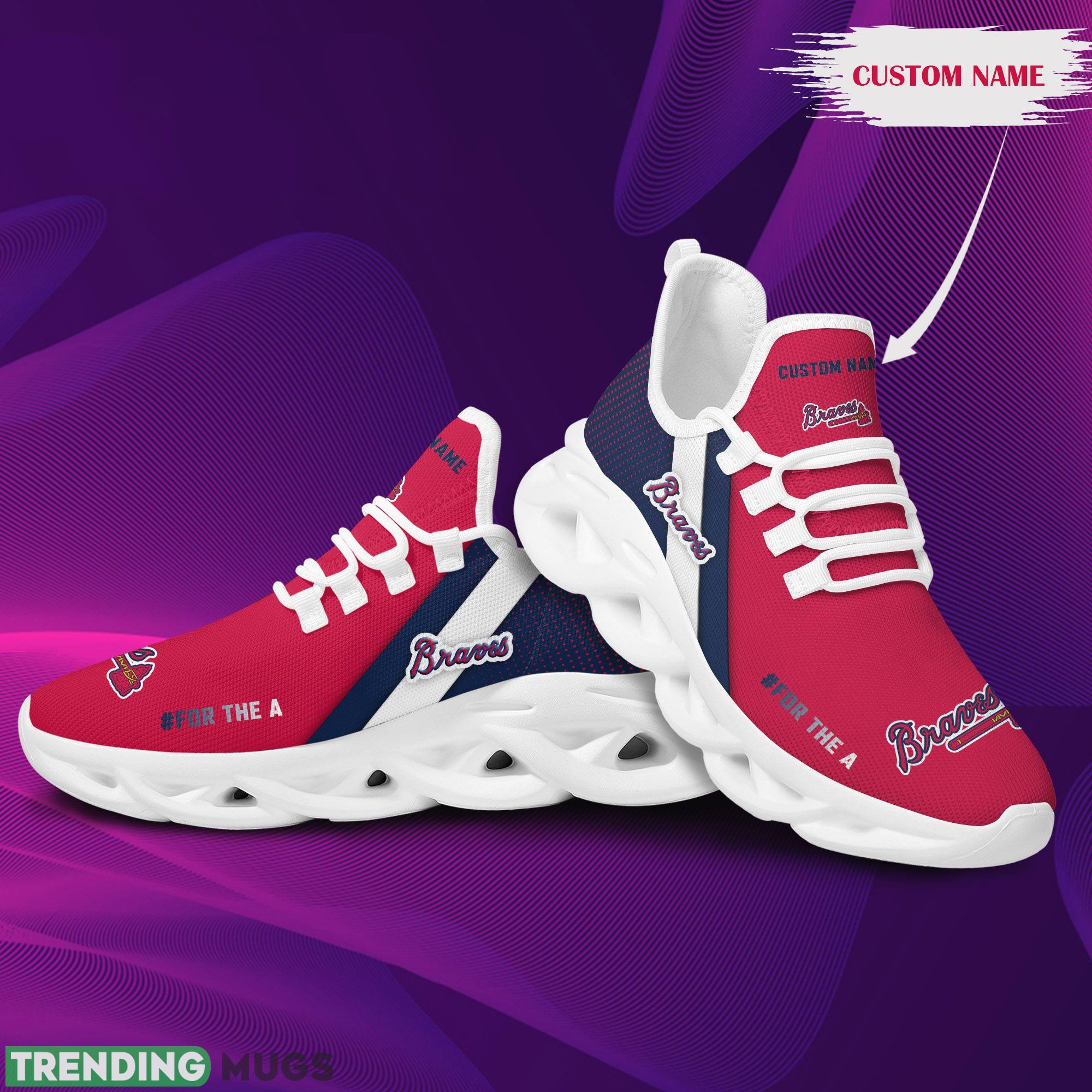 Atlanta Braves Logo Custom Name Running Sneaker Max Soul Shoes In Red And Blue Max Soul Atlanta Braves Logo Custom Name Running Sneaker Max Soul Shoes In Red And Blue Max Soul