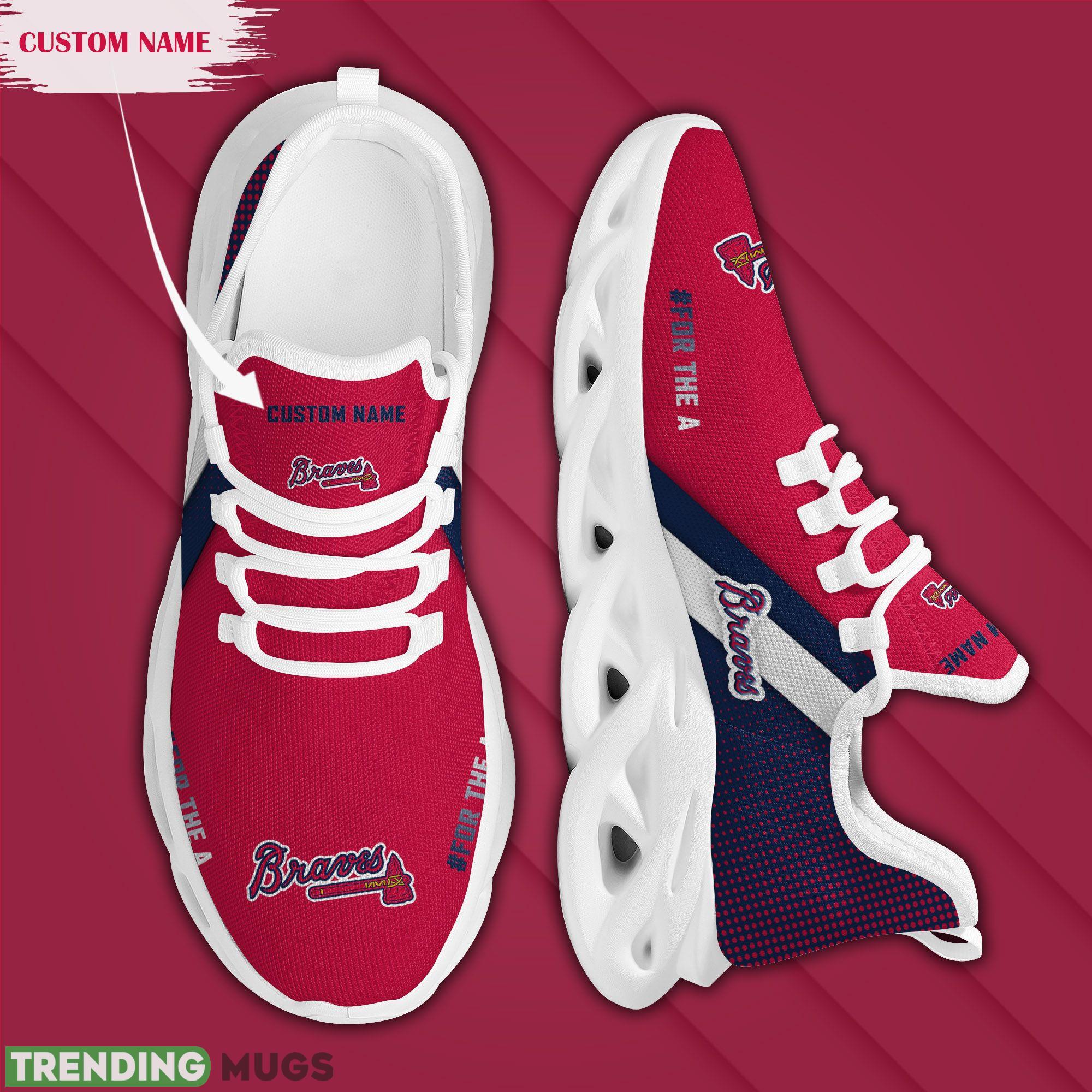 Atlanta Braves Logo Custom Name Running Sneaker Max Soul Shoes In Red And Blue Max Soul Atlanta Braves Logo Custom Name Running Sneaker Max Soul Shoes In Red And Blue Max Soul