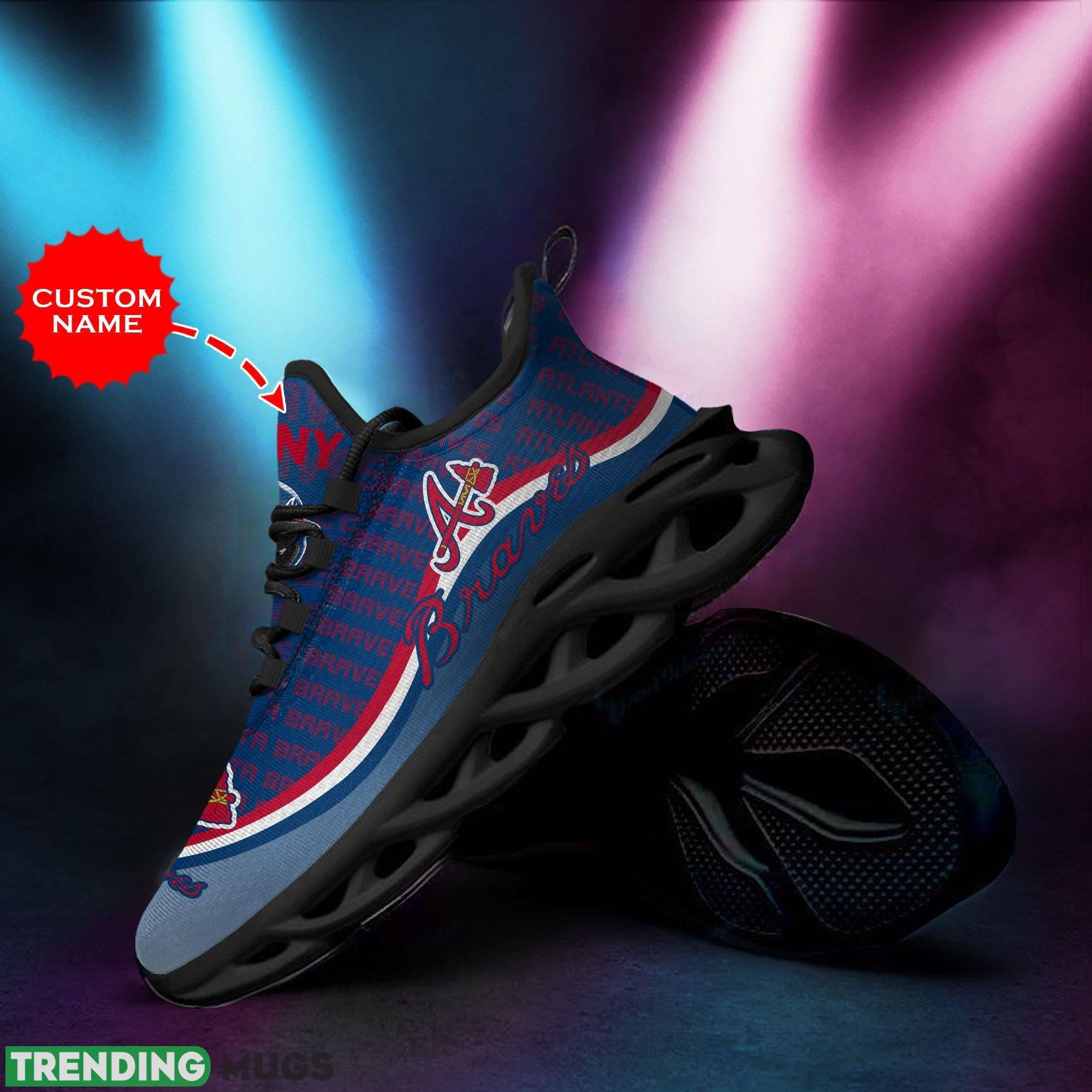Atlanta Braves Logo Text Running Sneaker Custom Name Max Soul Shoes - Atlanta Braves Logo Text Pattern Custom Name 3D Max Soul Sneaker Shoes_1 Atlanta Braves Logo Text Running Sneaker Custom Name Max Soul Shoes - Atlanta Braves Logo Text Pattern Custom Name 3D Max Soul Sneaker Shoes_1