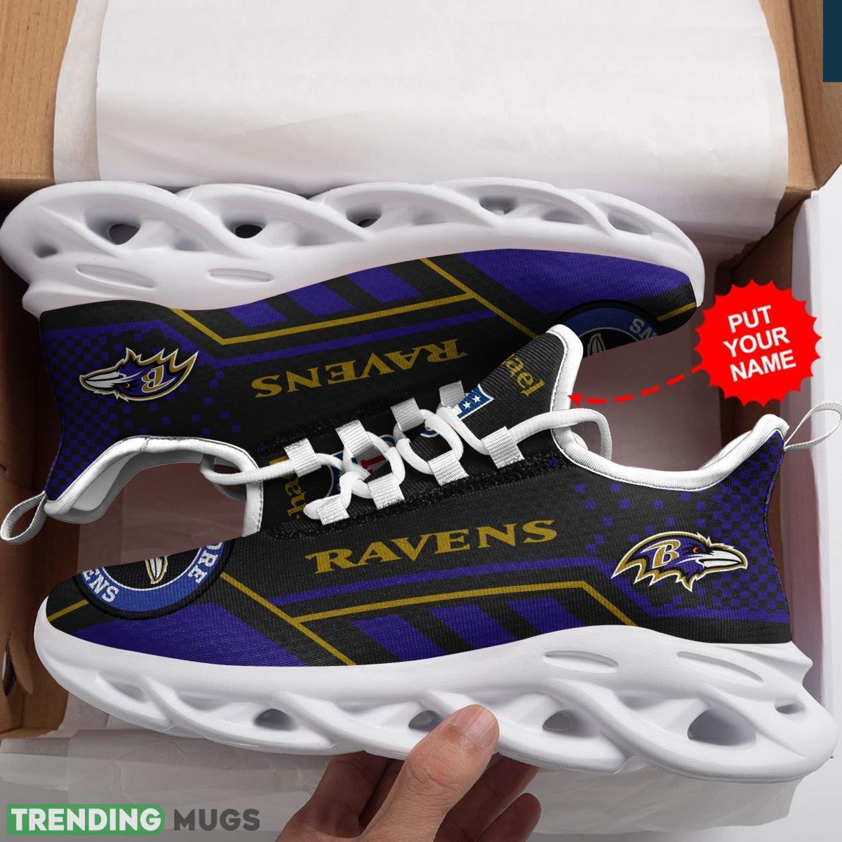 Baltimore Ravens Logo Custom Name Running Sneaker Max Soul Shoes In Black And Purple - Baltimore Ravens Logo Custom Name Pattern 3D Max Soul Sneaker Shoes In Black And Purple_1 Baltimore Ravens Logo Custom Name Running Sneaker Max Soul Shoes In Black And Purple - Baltimore Ravens Logo Custom Name Pattern 3D Max Soul Sneaker Shoes In Black And Purple_1