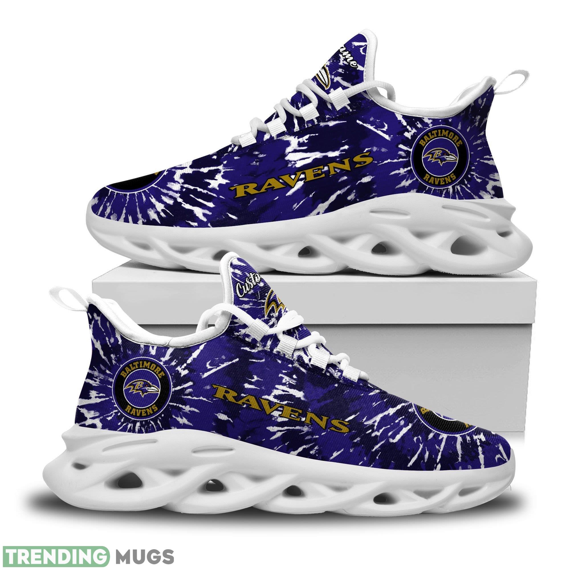 Baltimore Ravens Logo Custom Name Tie Dye Running Sneaker Max Soul Shoes - Baltimore Ravens Logo Custom Name Tie Dye Pattern 3D Max Soul Sneaker Shoes_1