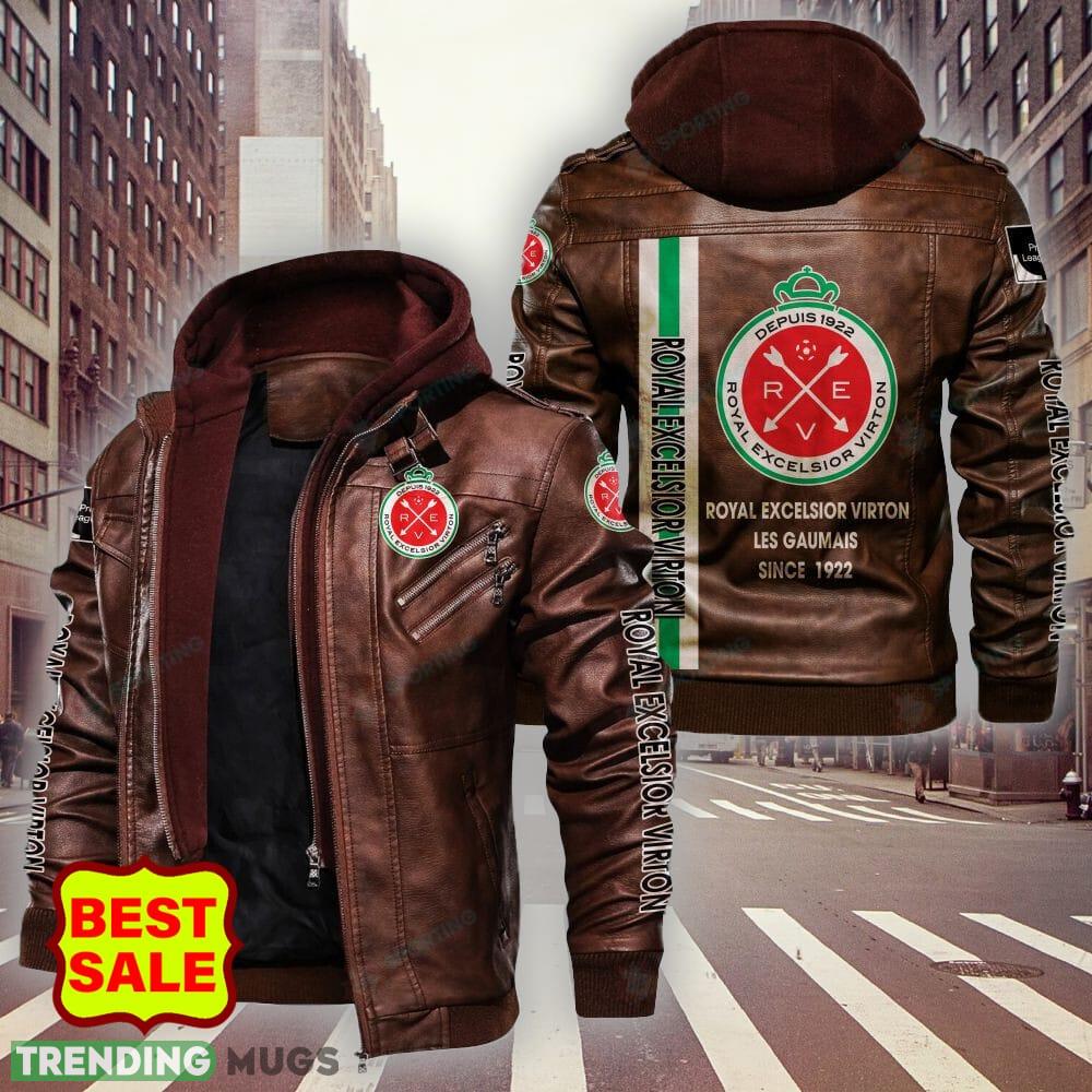 Belgium Team Royal Excelsior Virton Style 9 Logo Brown And Black Leather Jacket For Fans 2D Leather Jacket Belgium Team Royal Excelsior Virton Style 9 Logo Brown And Black Leather Jacket For Fans 2D Leather Jacket