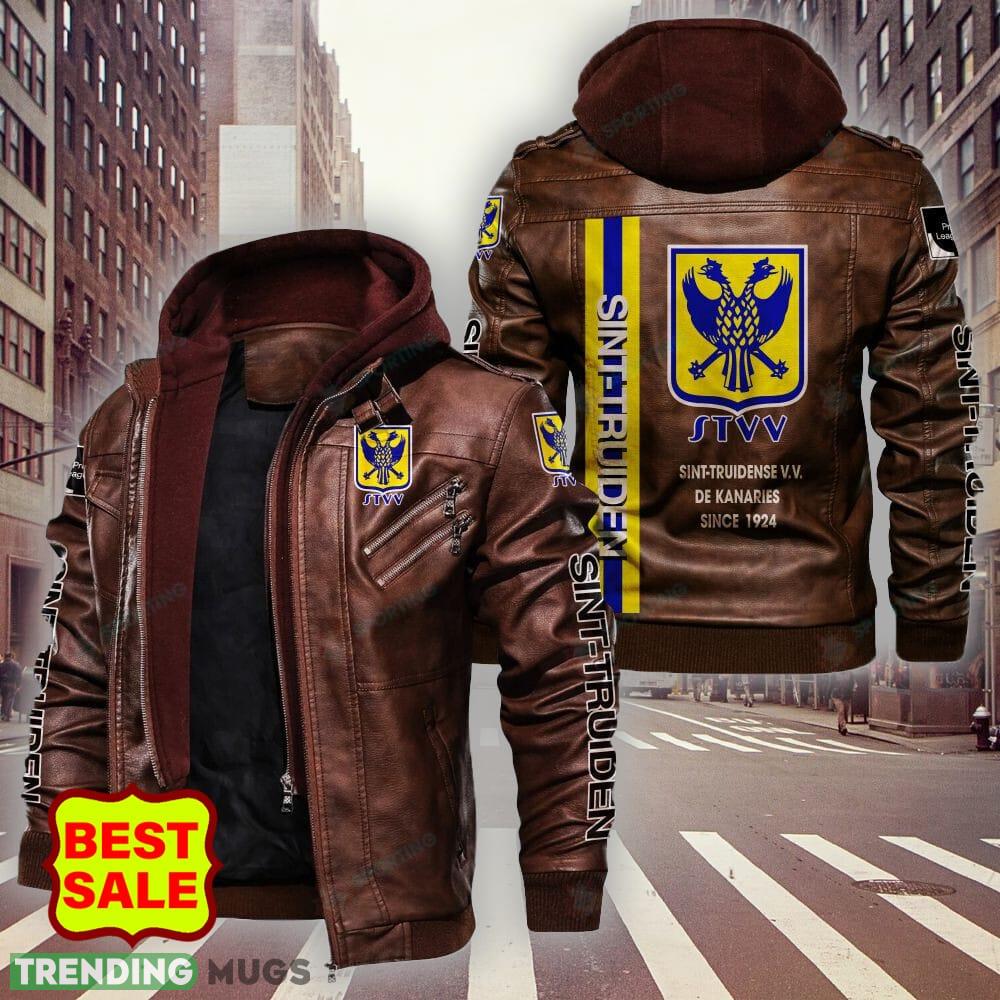 Belgium Team Sint Truidense VV Logo 9 Brown And Black Leather Jacket For Fans 2D Leather Jacket Belgium Team Sint Truidense VV Logo 9 Brown And Black Leather Jacket For Fans 2D Leather Jacket