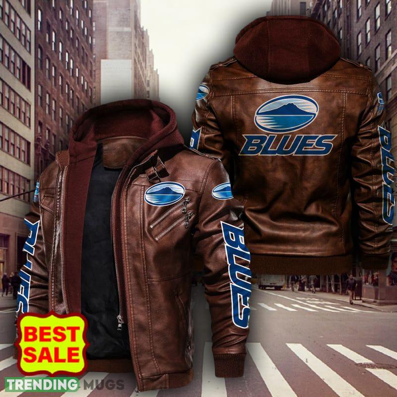 Blues Super Rugby Style 3 Logo Brown And Black Leather Jacket For Fans 2D Leather Jacket Blues Super Rugby Style 3 Logo Brown And Black Leather Jacket For Fans 2D Leather Jacket