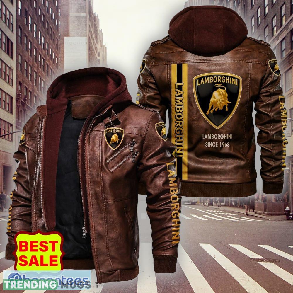 Car Racing Lamborghini Logo 9 Black Brown Leather Jacket For Fans 2D Leather Jacket Car Racing Lamborghini Logo 9 Black Brown Leather Jacket For Fans 2D Leather Jacket