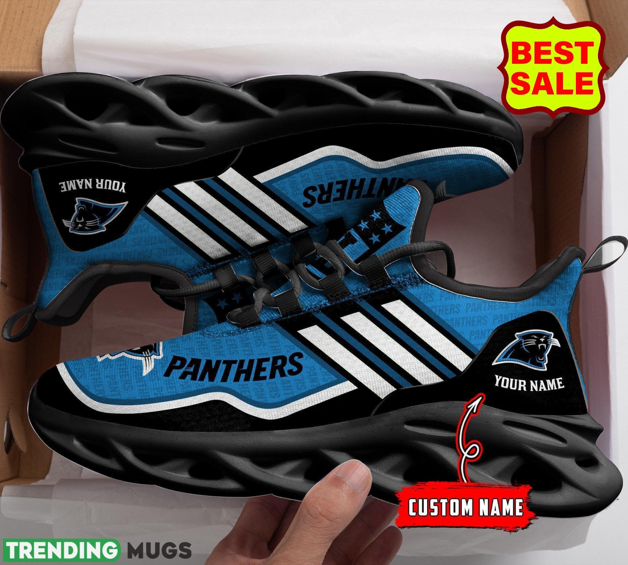Carolina Panthers NFL Personalized Name Black White Max Soul Chunky Sneakers Max Soul Carolina Panthers NFL Personalized Name Black White Max Soul Chunky Sneakers Max Soul