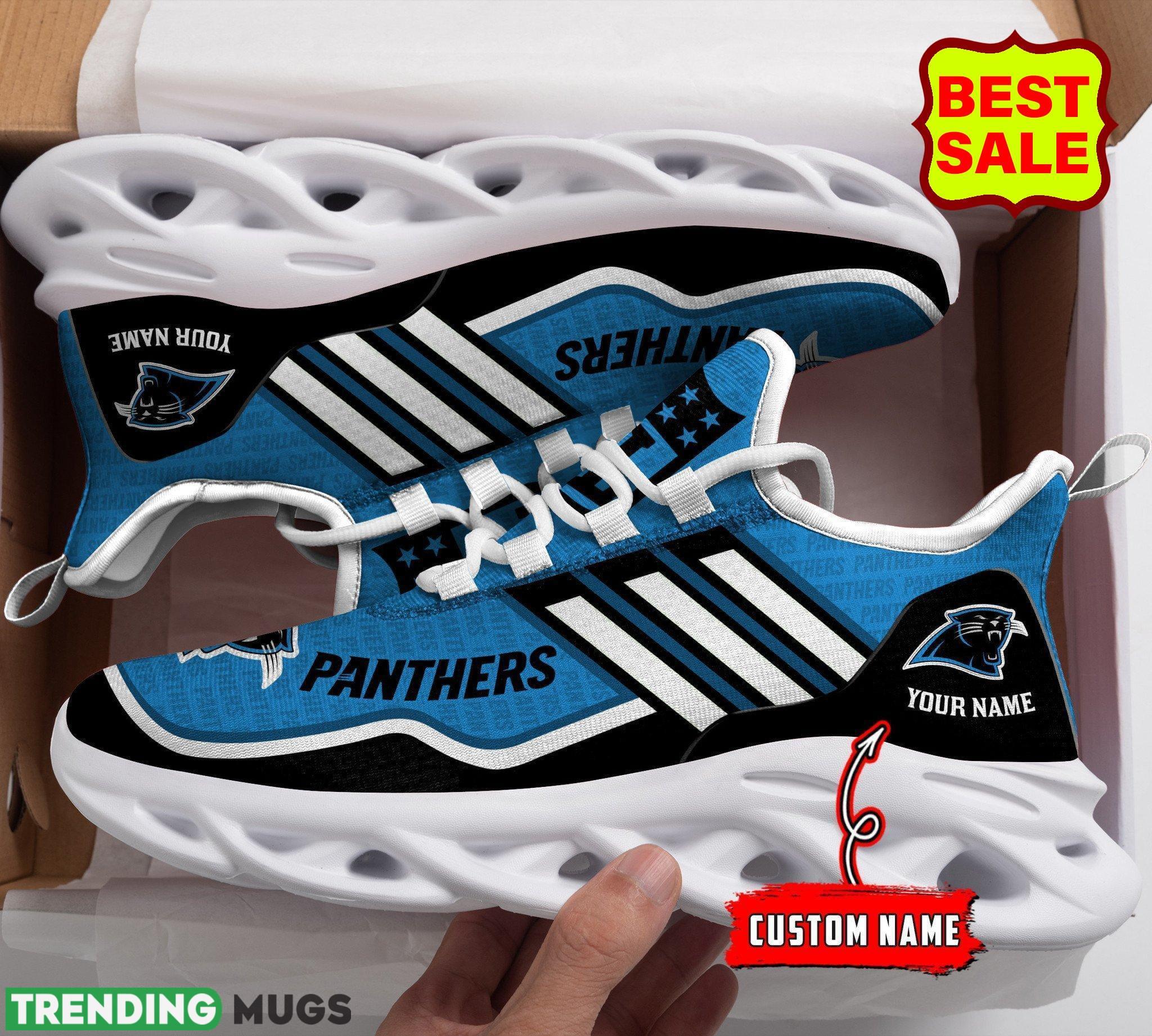 Carolina Panthers NFL Personalized Name Black White Max Soul Chunky Sneakers Max Soul Carolina Panthers NFL Personalized Name Black White Max Soul Chunky Sneakers Max Soul