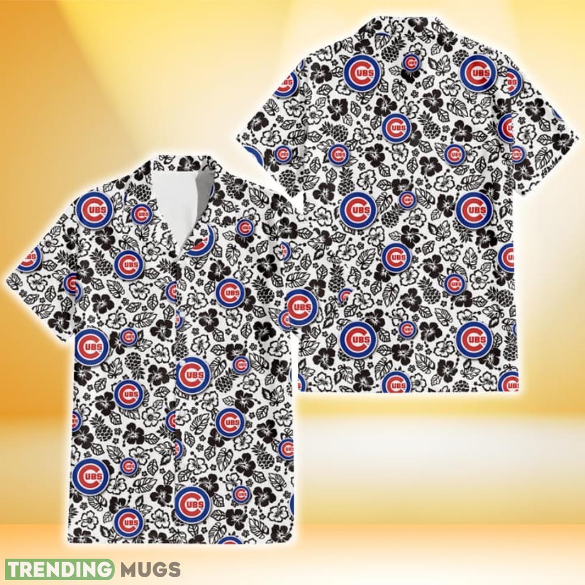 Chicago Cubs Black And White Hibiscus Leaf White Background 3D Hawaiian Shirt Gift For Fans Product Photo 1 Chicago Cubs Black And White Hibiscus Leaf White Background 3D Hawaiian Shirt Gift For Fans Product Photo 1