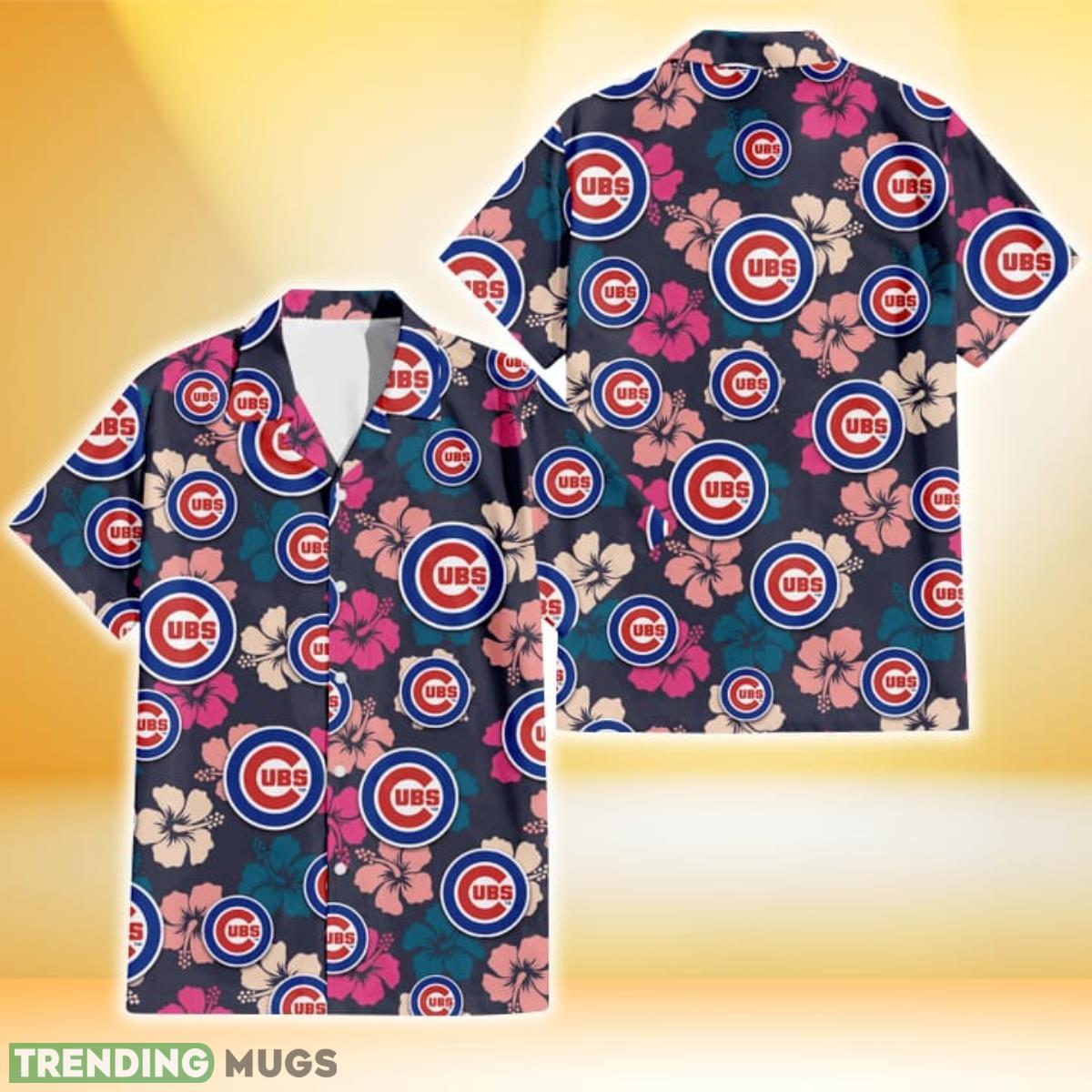 Chicago Cubs Colorful Hibiscus Black Background 3D Hawaiian Shirt Gift For Fans Product Photo 1
