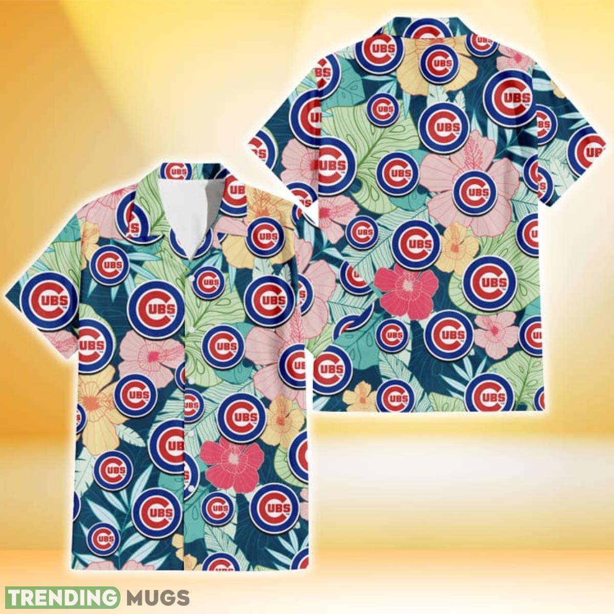 Chicago Cubs Colorful Sketch Hibiscus Dark Green Background 3D Hawaiian Shirt Gift For Fans Product Photo 1