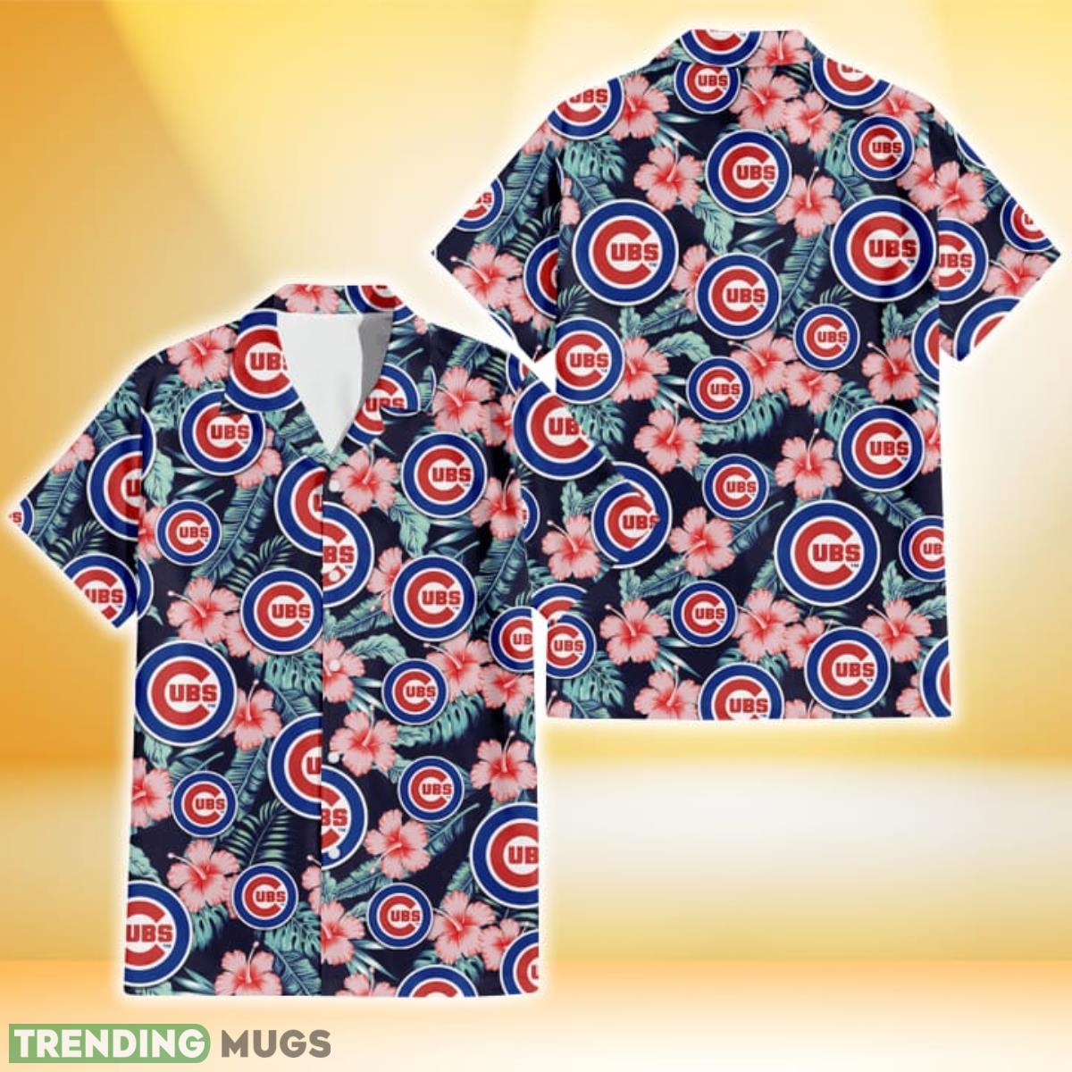 Chicago Cubs Coral Hibiscus Green Banana Leaf Black Background 3D Hawaiian Shirt Gift For Fans Product Photo 1