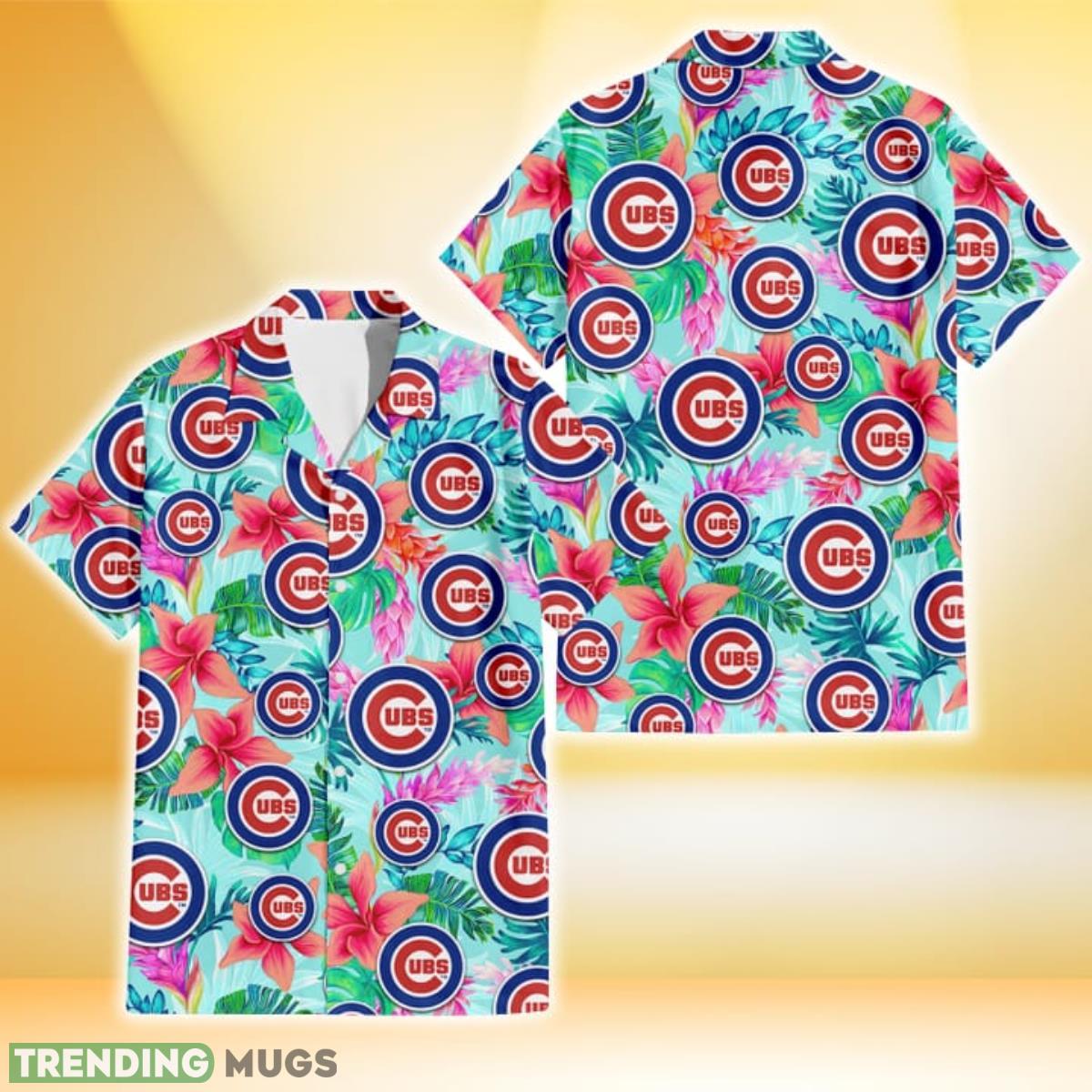 Chicago Cubs Coral Porcelain Flower Violet Orchid Light Blue Background 3D Hawaiian Shirt Gift For Fans Product Photo 1