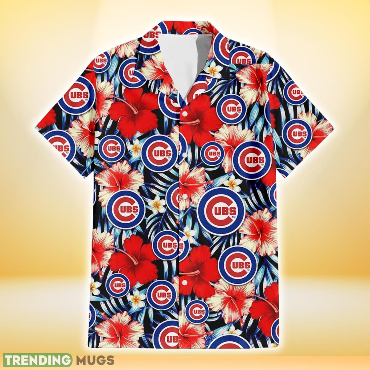 Chicago Cubs Coral Red Hibiscus Blue Palm Leaf Black Background 3D Hawaiian Shirt Gift For Fans Hawaiian Shirt Chicago Cubs Coral Red Hibiscus Blue Palm Leaf Black Background 3D Hawaiian Shirt Gift For Fans Hawaiian Shirt