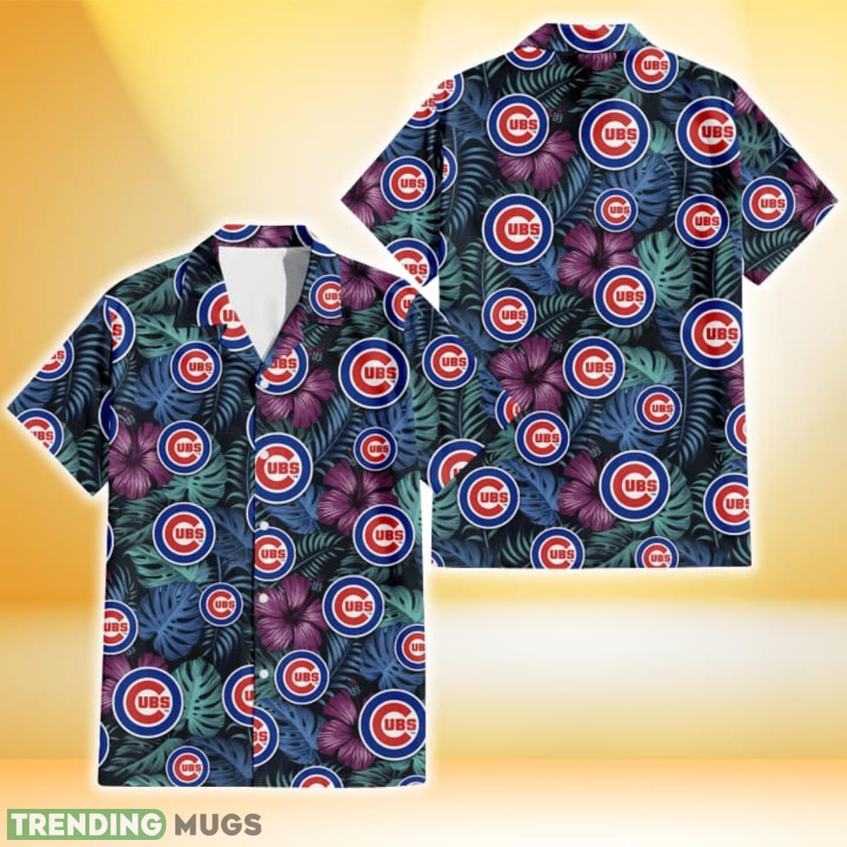 Chicago Cubs Dark Magenta Green Leaf Black Background 3D Hawaiian Shirt Gift For Fans Product Photo 1