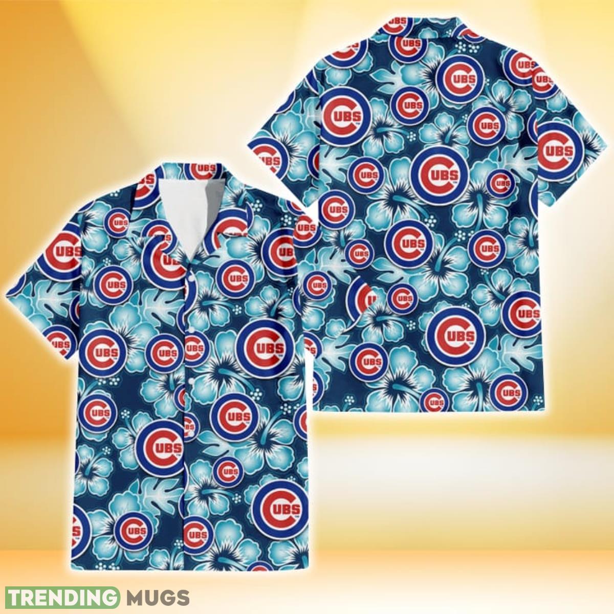 Chicago Cubs Dark Turquoise Hibiscus Navy Background 3D Hawaiian Shirt Gift For Fans Product Photo 1