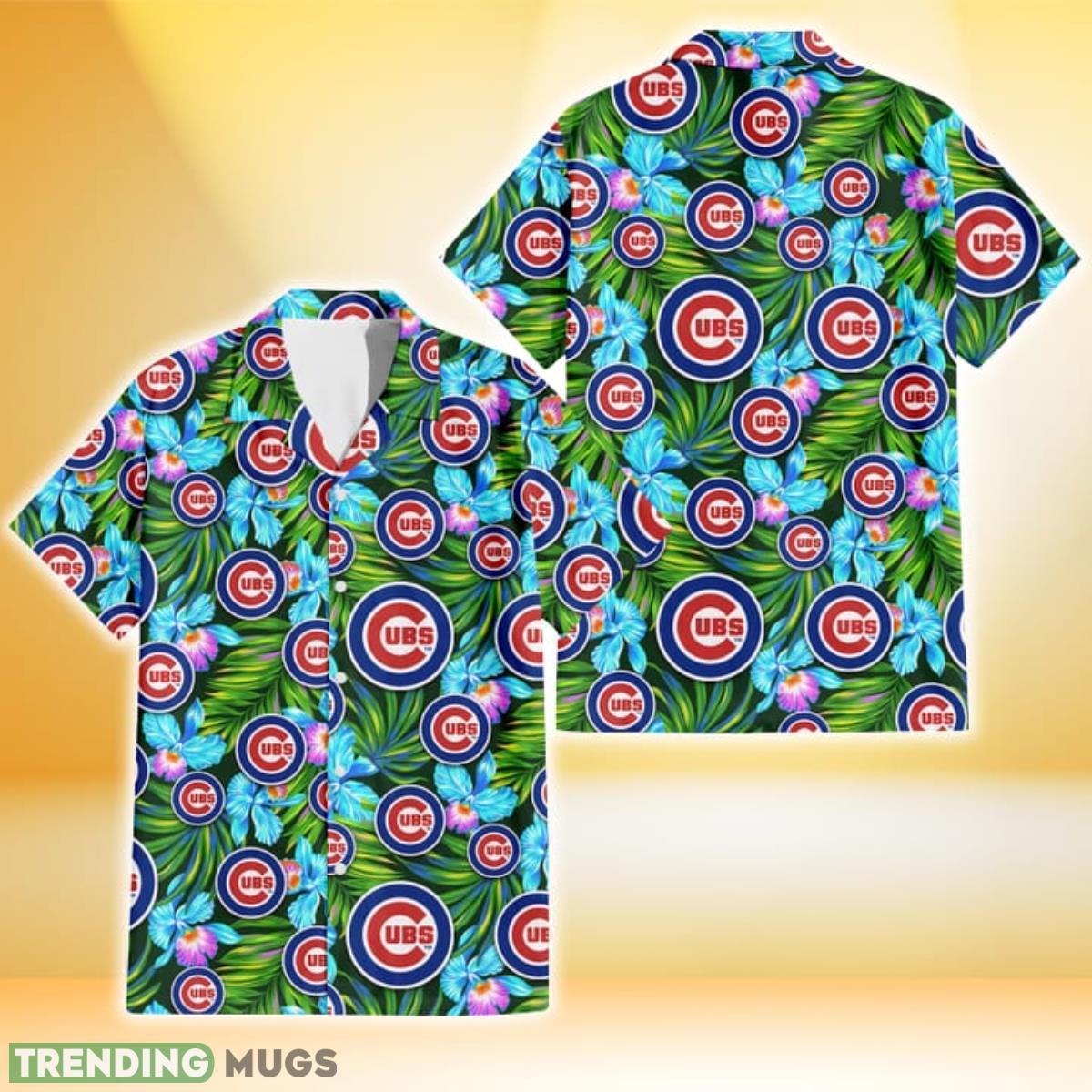 Chicago Cubs Electro Color Hibiscus Black Background 3D Hawaiian Shirt Gift For Fans Product Photo 1
