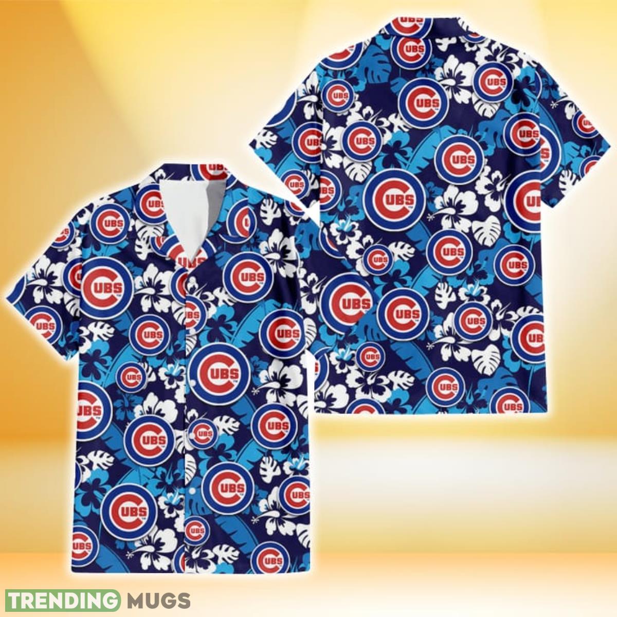 Chicago Cubs Light Blue Hibiscus Banana Leaf Navy Background 3D Hawaiian Shirt Gift For Fans Product Photo 1