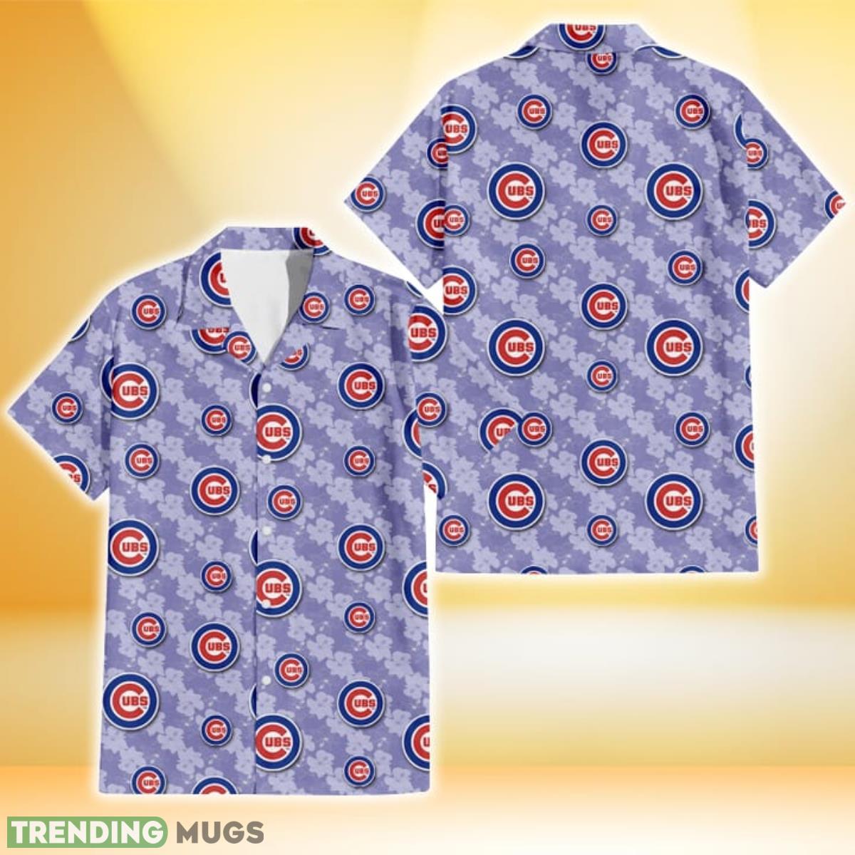 Chicago Cubs Light Purple Hibiscus Pattern Stripe Powder Purple 3D Hawaiian Shirt Gift For Fans Product Photo 1
