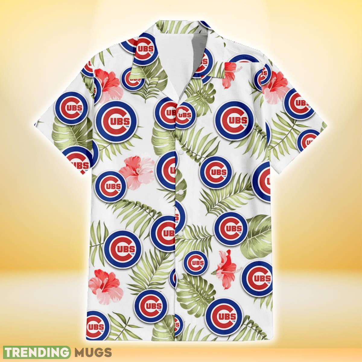 Chicago Cubs Light Salmon Hibiscus Green Leaf White Background 3D Hawaiian Shirt Gift For Fans Hawaiian Shirt Chicago Cubs Light Salmon Hibiscus Green Leaf White Background 3D Hawaiian Shirt Gift For Fans Hawaiian Shirt