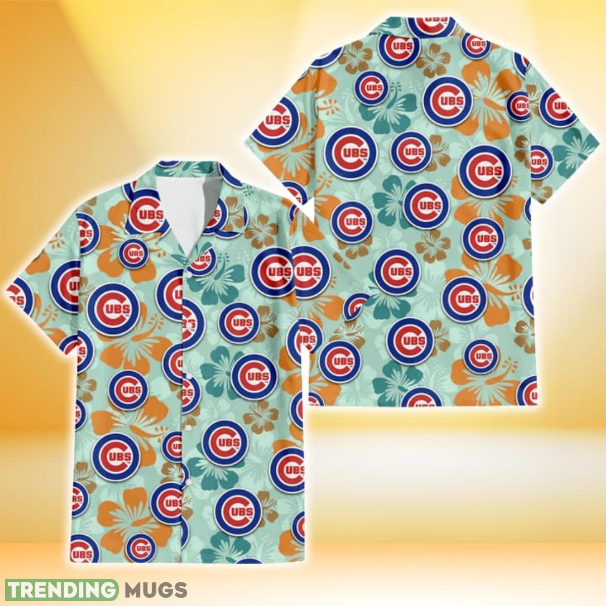 Chicago Cubs Orange Green Hibiscus Pale Green Background 3D Hawaiian Shirt Gift For Fans Product Photo 1