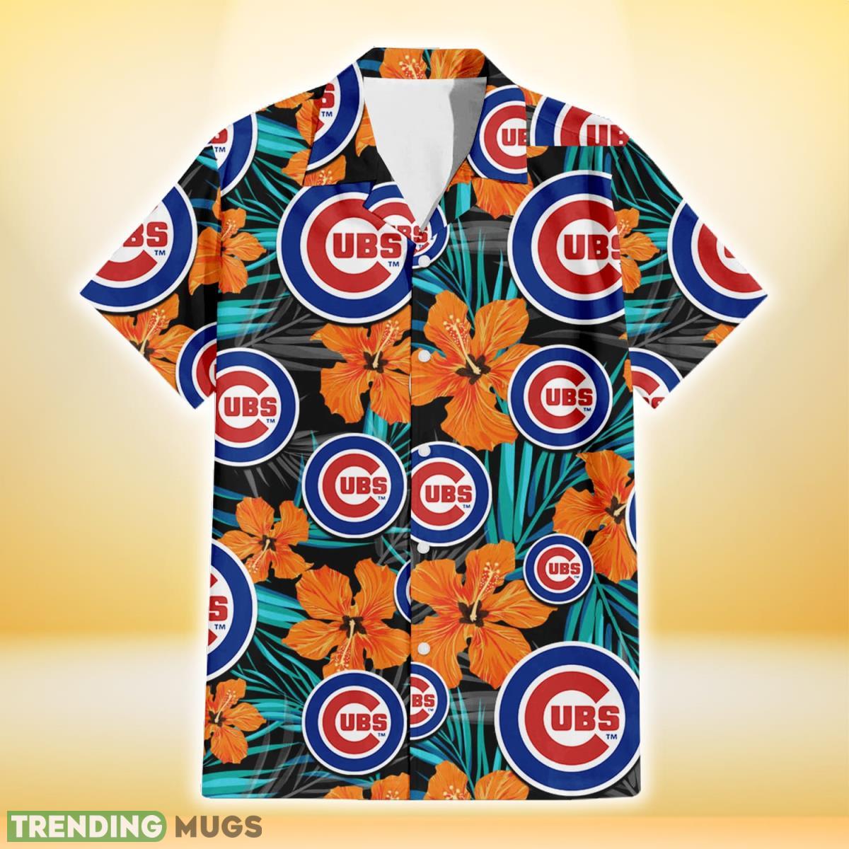 Chicago Cubs Orange Hibiscus Blue Gray Leaf Black Background 3D Hawaiian Shirt Gift For Fans Hawaiian Shirt Chicago Cubs Orange Hibiscus Blue Gray Leaf Black Background 3D Hawaiian Shirt Gift For Fans Hawaiian Shirt