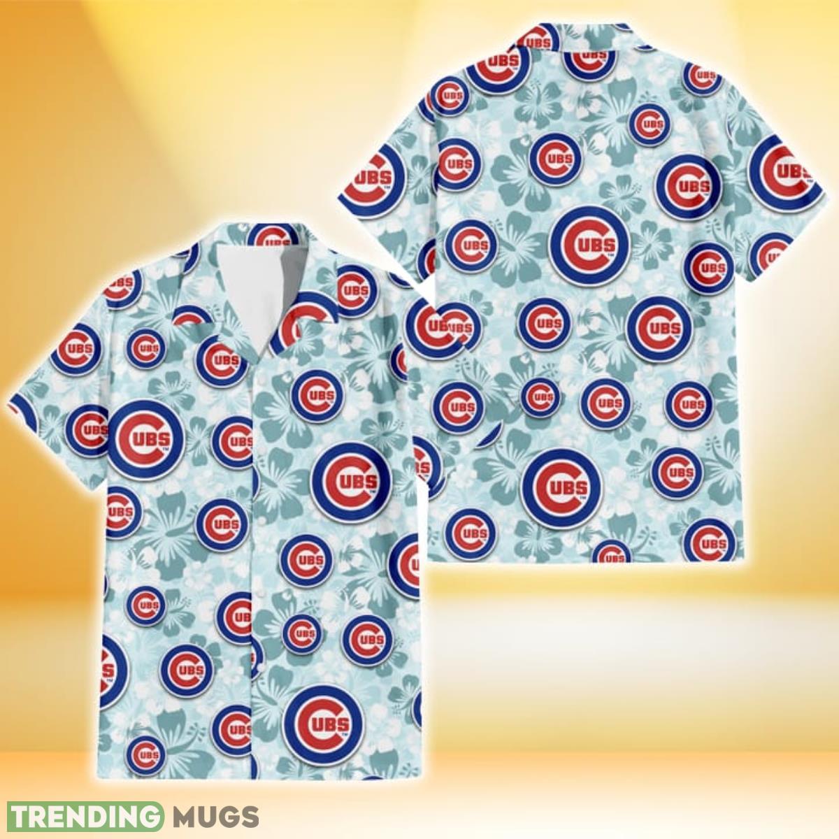 Chicago Cubs Pale Turquoise Hibiscus Light Cyan Background 3D Hawaiian Shirt Gift For Fans Product Photo 1