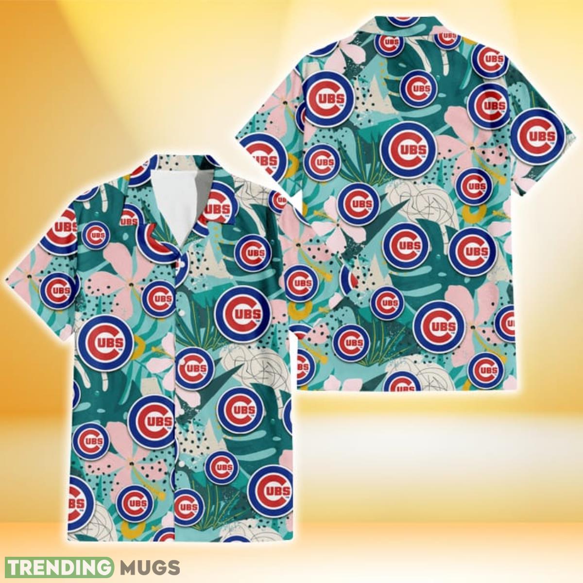 Chicago Cubs Pastel Hibiscus Palm Leaf Tiny Dot Green Background 3D Hawaiian Shirt Gift For Fans Product Photo 1
