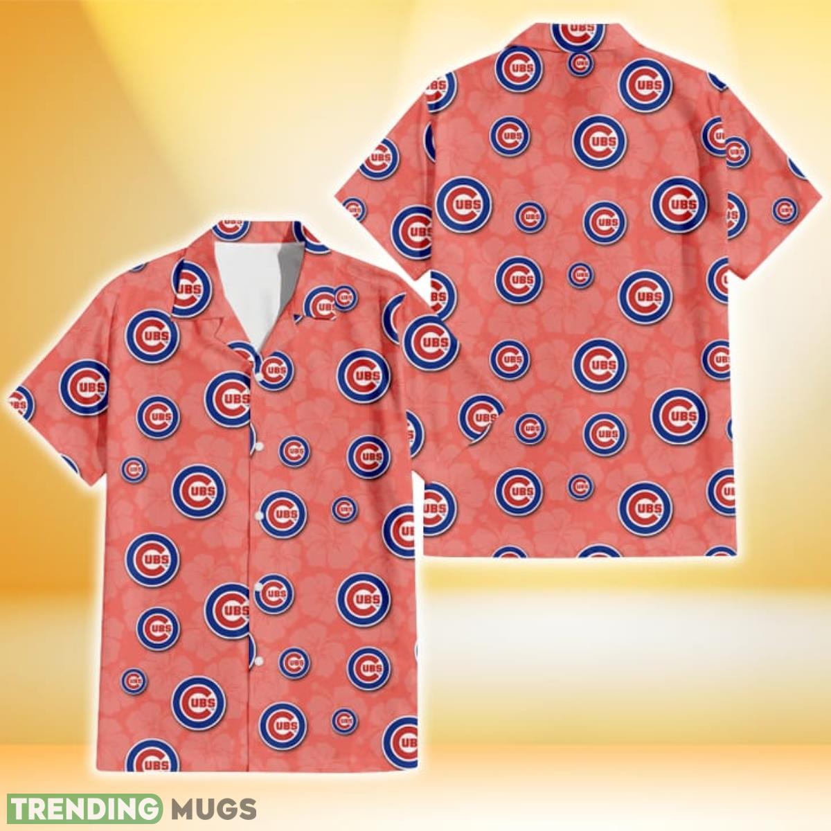 Chicago Cubs Peach Puff Hibiscus Tomato Orange Background 3D Hawaiian Shirt Gift For Fans Product Photo 1