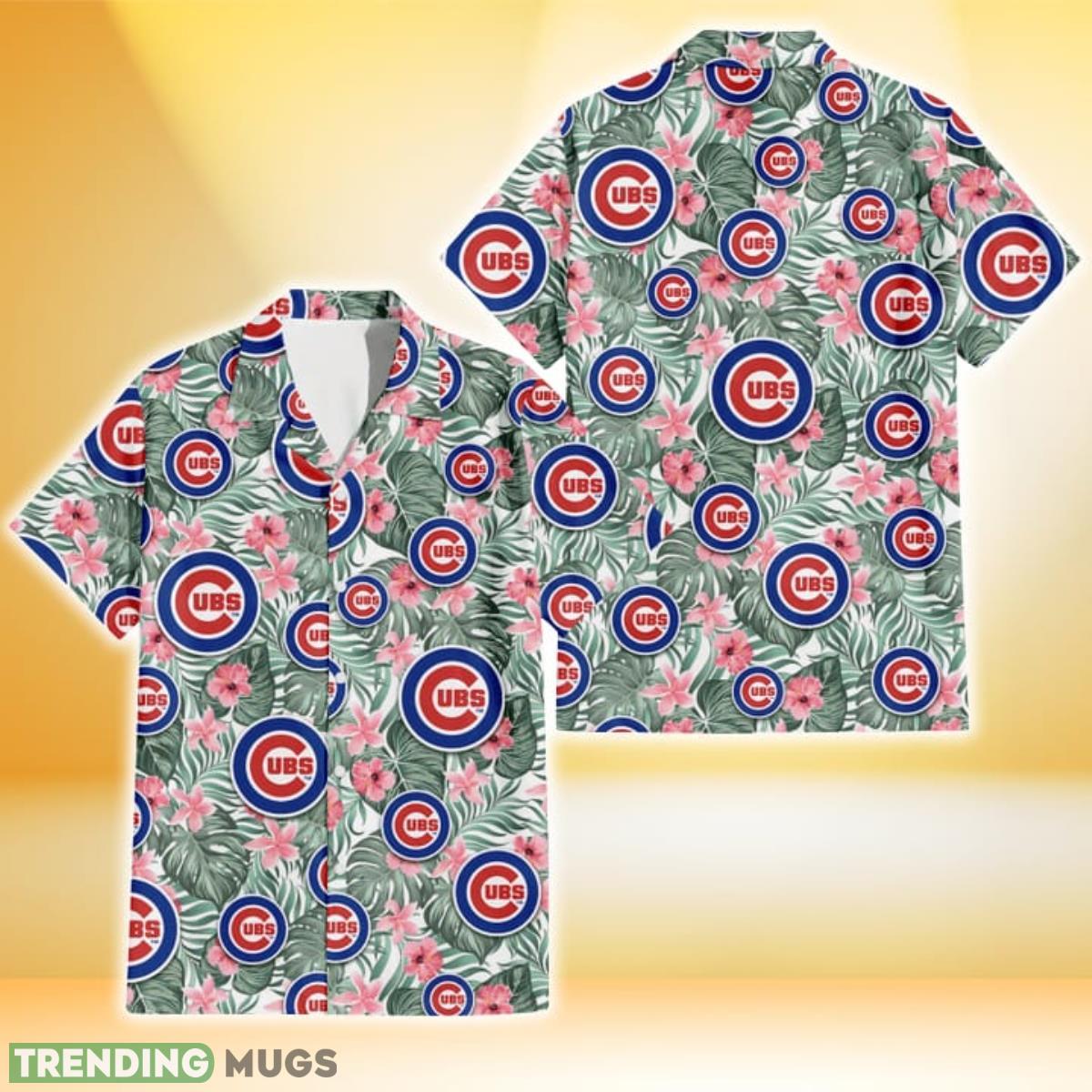 Chicago Cubs Pink Hibiscus Porcelain Flower Tropical Leaf White Background 3D Hawaiian Shirt Gift For Fans Product Photo 1