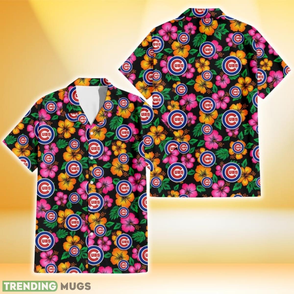 Chicago Cubs Pink Orange Black Background 3D Hawaiian Shirt Gift For Fans Product Photo 1