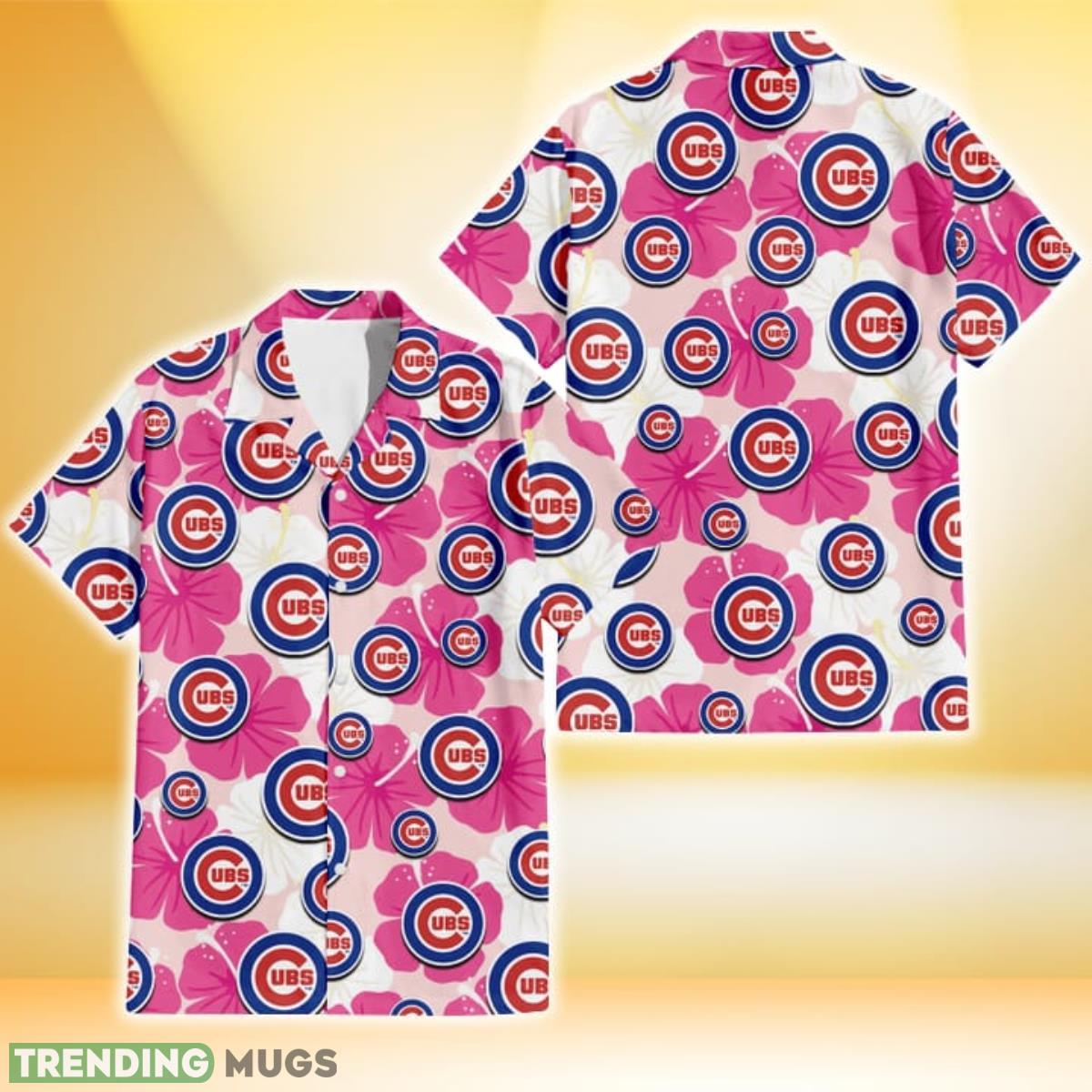 Chicago Cubs Pink White Hibiscus Misty Rose Background 3D Hawaiian Shirt Gift For Fans Product Photo 1