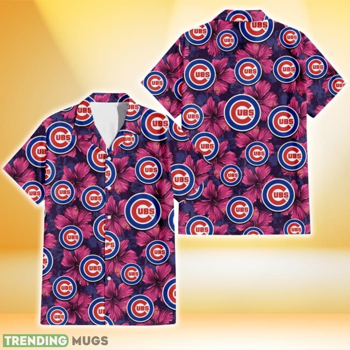 Chicago Cubs Plum Vilolet Hibiscus Dark Navy Leaf Black 3D Hawaiian Shirt Gift For Fans Product Photo 1