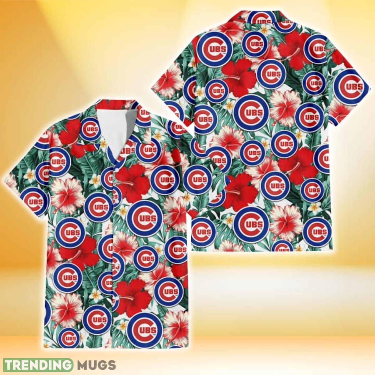 Chicago Cubs Red Coral Hibiscus White Porcelain Flower Banana Leaf 3D Hawaiian Shirt Gift For Fans Product Photo 1
