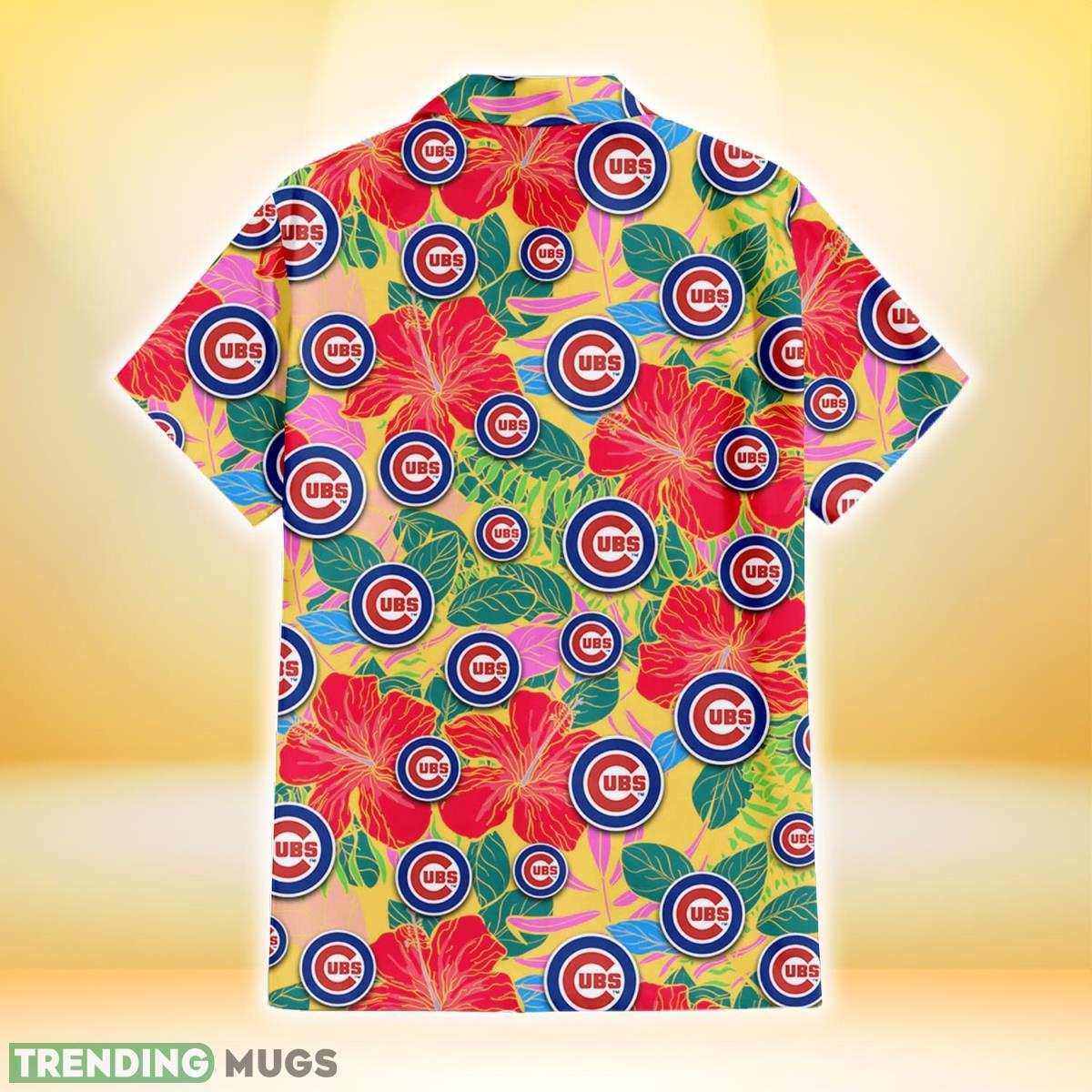 Chicago Cubs Red Hibiscus Green Blue Leaf Yellow Background 3D Hawaiian Shirt Gift For Fans Hawaiian Shirt Chicago Cubs Red Hibiscus Green Blue Leaf Yellow Background 3D Hawaiian Shirt Gift For Fans Hawaiian Shirt
