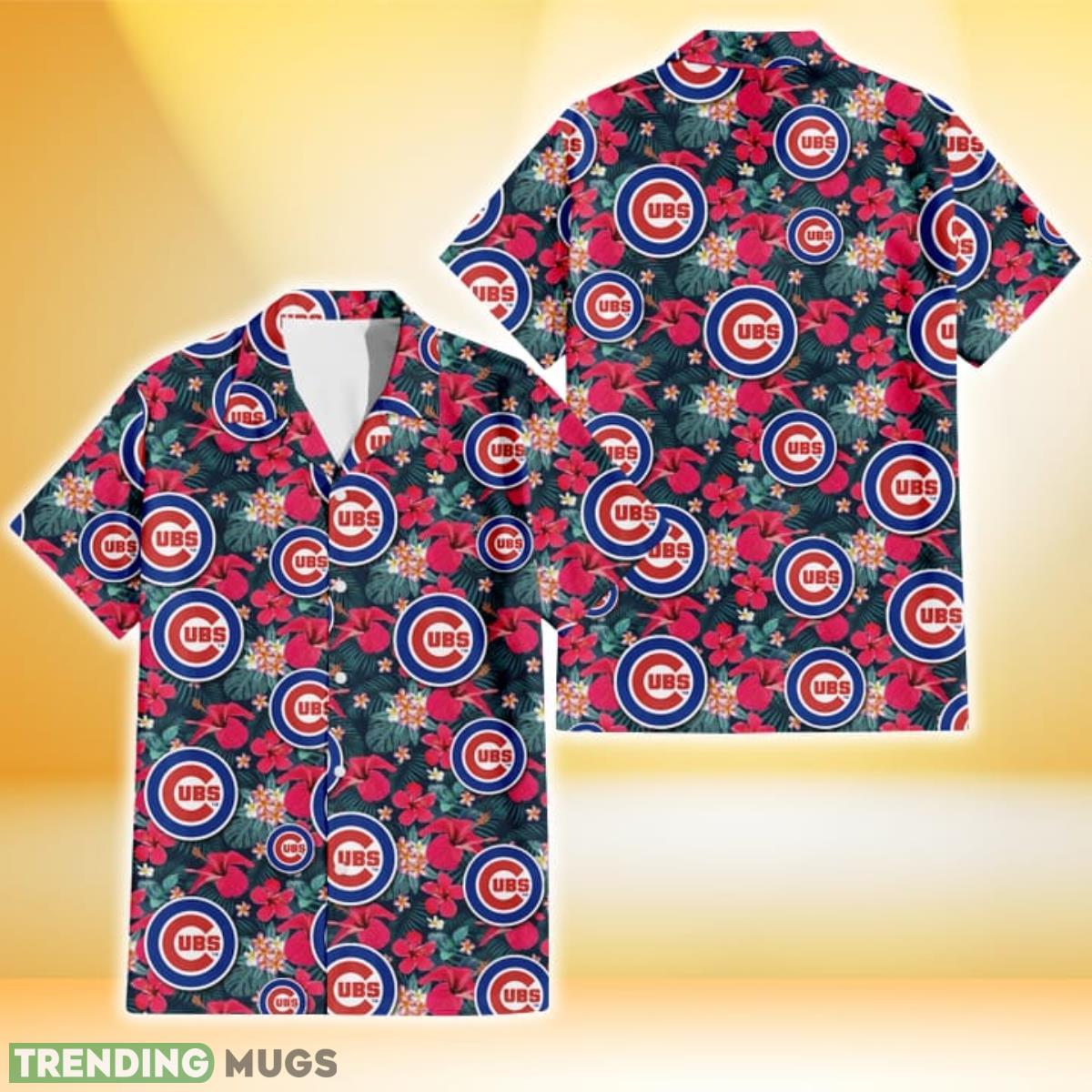 Chicago Cubs Tiny Red Hibiscus White Porcelain Flower Black Background 3D Hawaiian Shirt Gift For Fans Product Photo 1 Chicago Cubs Tiny Red Hibiscus White Porcelain Flower Black Background 3D Hawaiian Shirt Gift For Fans Product Photo 1