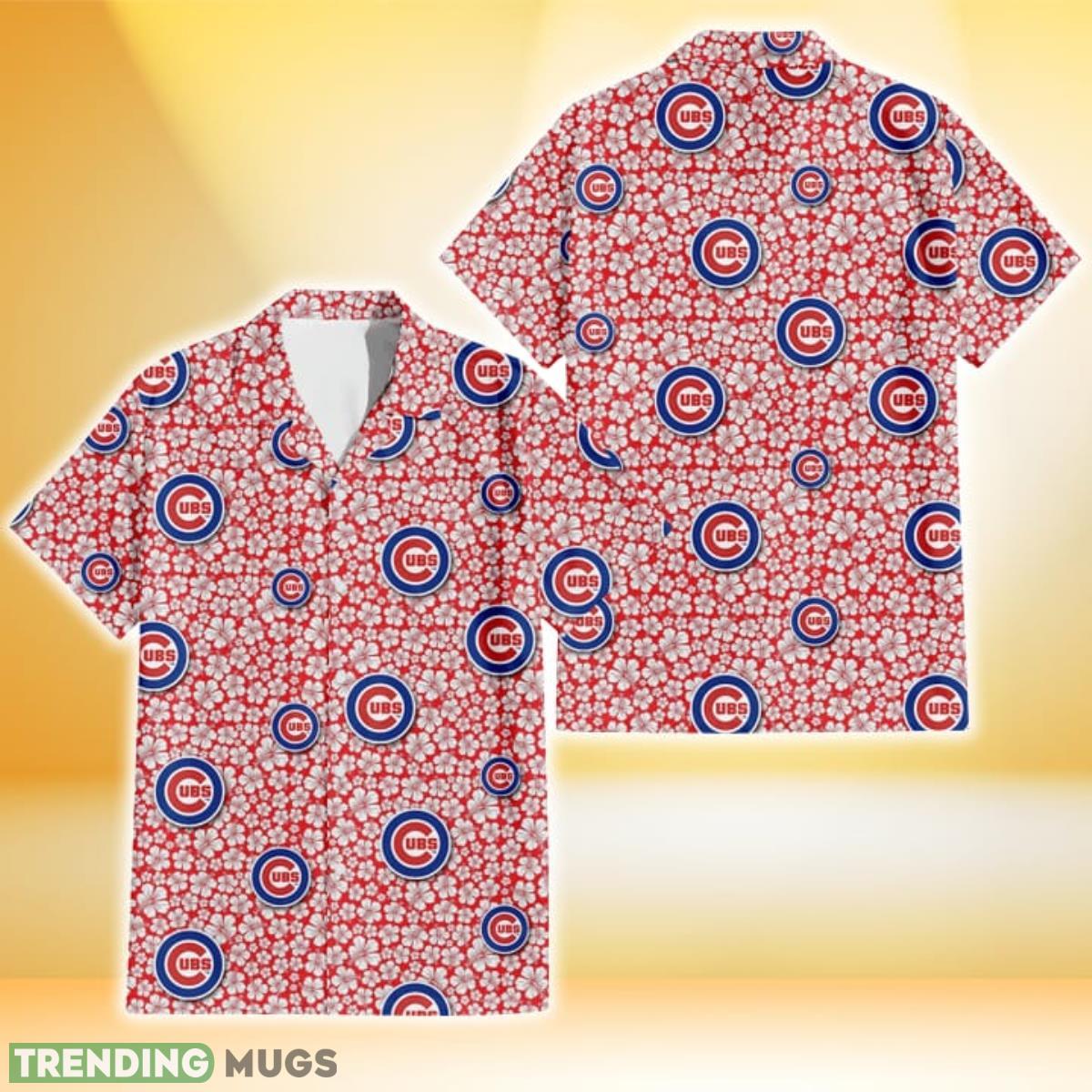 Chicago Cubs Tiny White Hibiscus Pattern Red Background 3D Hawaiian Shirt Gift For Fans Product Photo 1 Chicago Cubs Tiny White Hibiscus Pattern Red Background 3D Hawaiian Shirt Gift For Fans Product Photo 1
