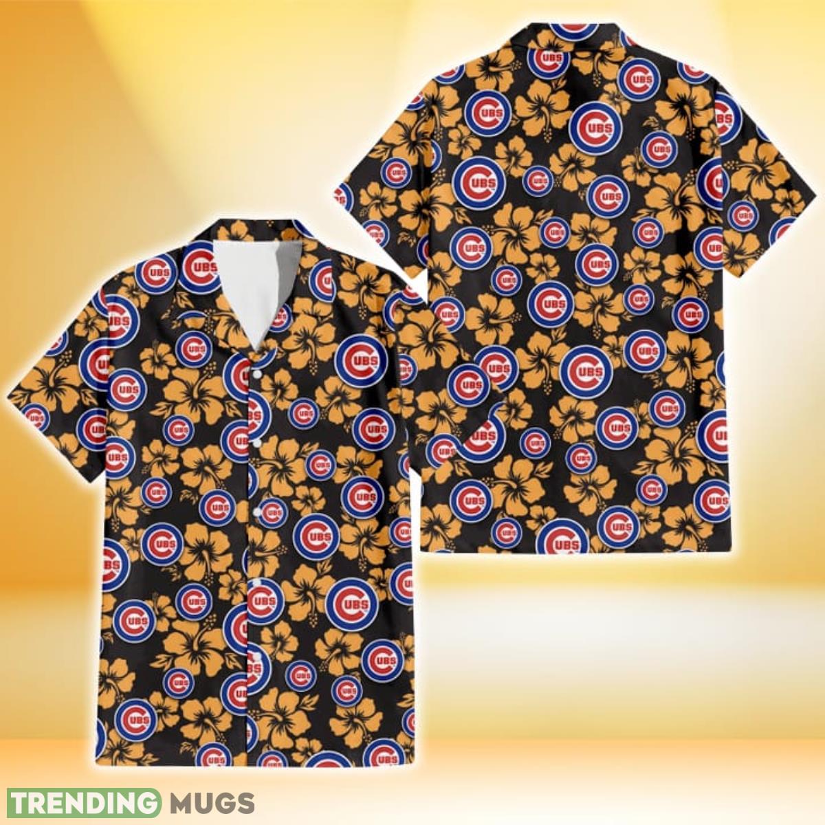 Chicago Cubs Tiny Yellow Hibiscus Black Background 3D Hawaiian Shirt Gift For Fans Product Photo 1 Chicago Cubs Tiny Yellow Hibiscus Black Background 3D Hawaiian Shirt Gift For Fans Product Photo 1