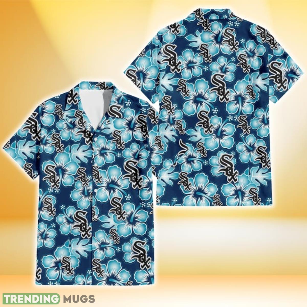 Chicago White Sox Dark Turquoise Hibiscus Navy Background 3D Hawaiian Shirt Gift For Fans Product Photo 1