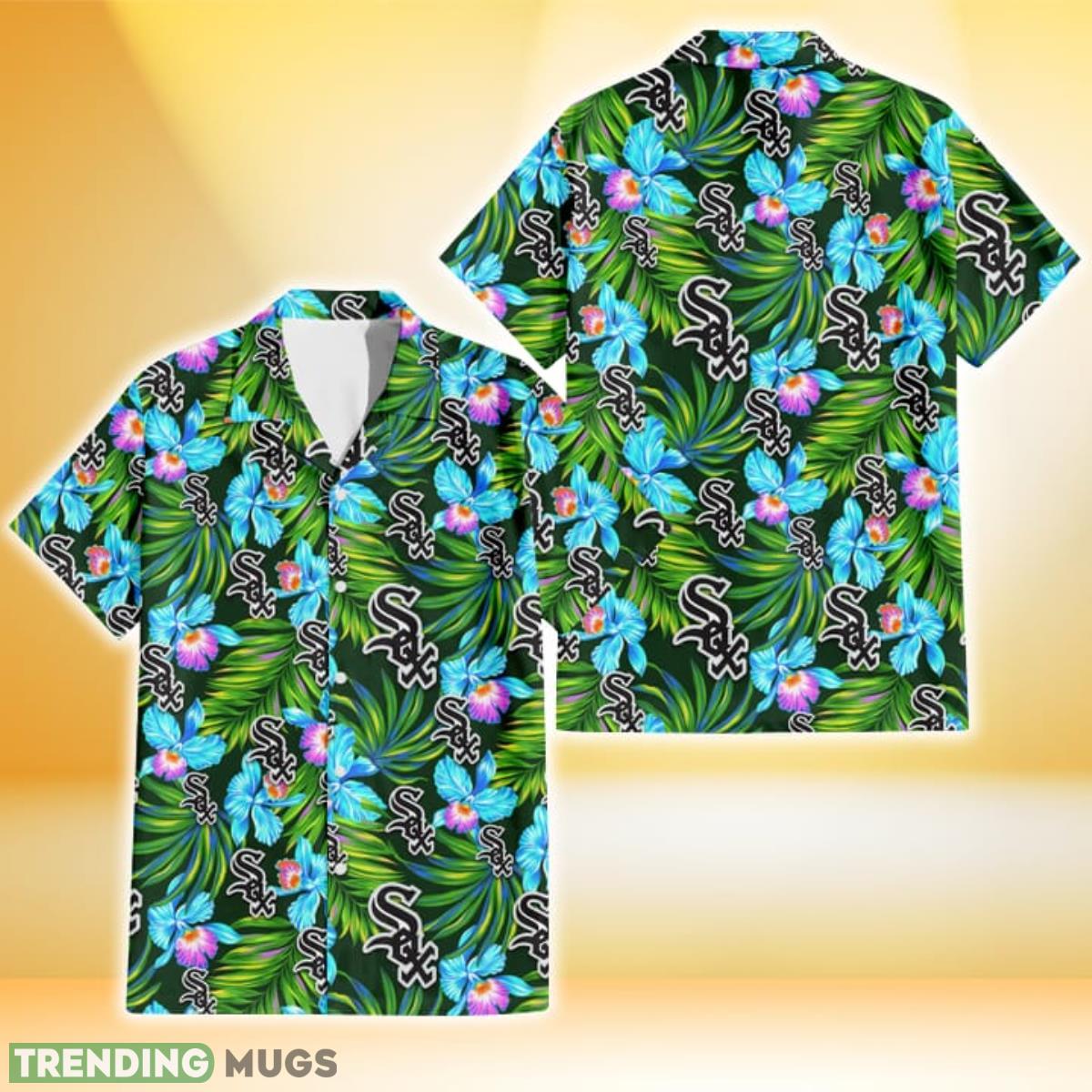 Chicago White Sox Electro Color Hibiscus Black Background 3D Hawaiian Shirt Gift For Fans Product Photo 1