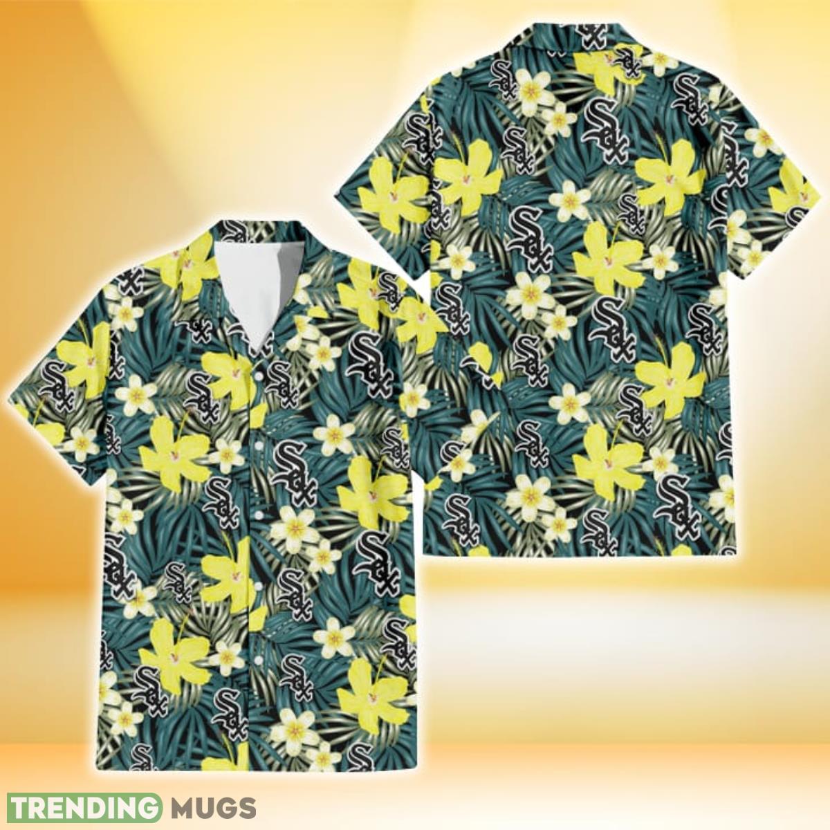Chicago White Sox Hibiscus Green Palm Leaf Black Background 3D Hawaiian Shirt Gift For Fans Product Photo 1