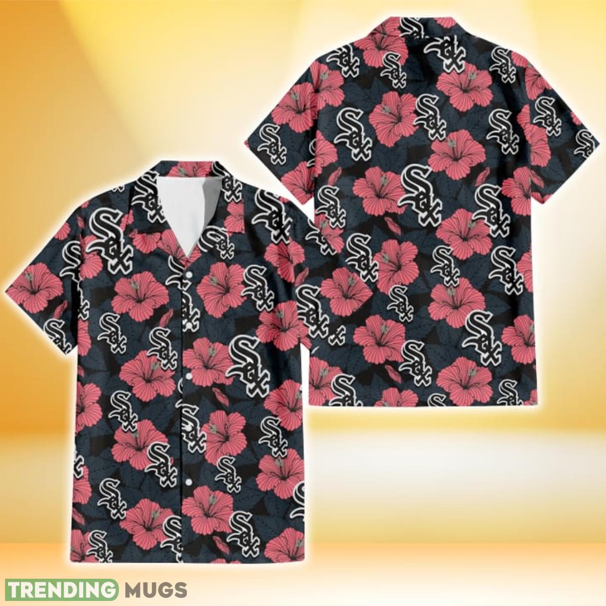Chicago White Sox Light Coral Hibiscus Gray Leaf Black Background 3D Hawaiian Shirt Gift For Fans Product Photo 1