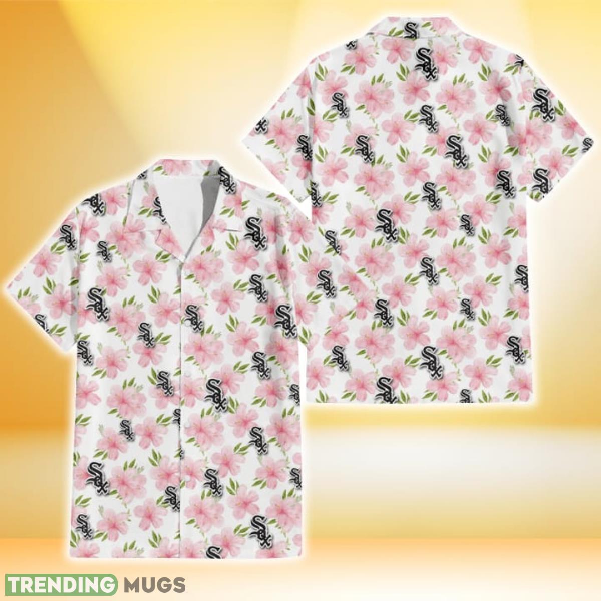 Chicago White Sox Light Pink Hibiscus White Background 3D Hawaiian Shirt Gift For Fans Product Photo 1