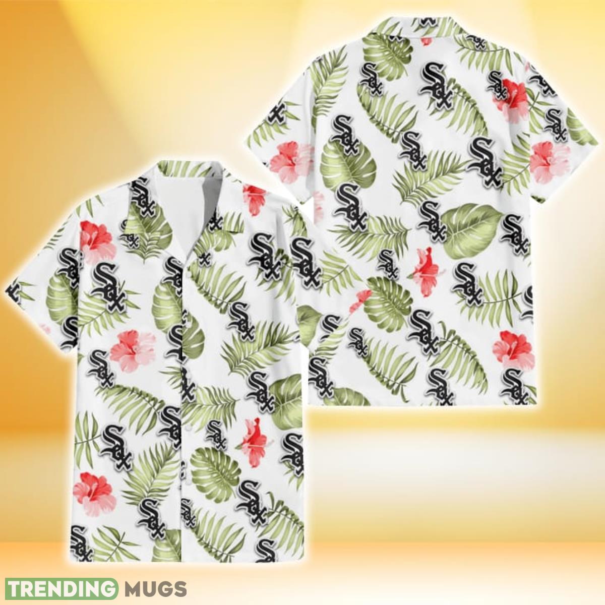 Chicago White Sox Light Salmon Hibiscus Green Leaf White Background 3D Hawaiian Shirt Gift For Fans Product Photo 1