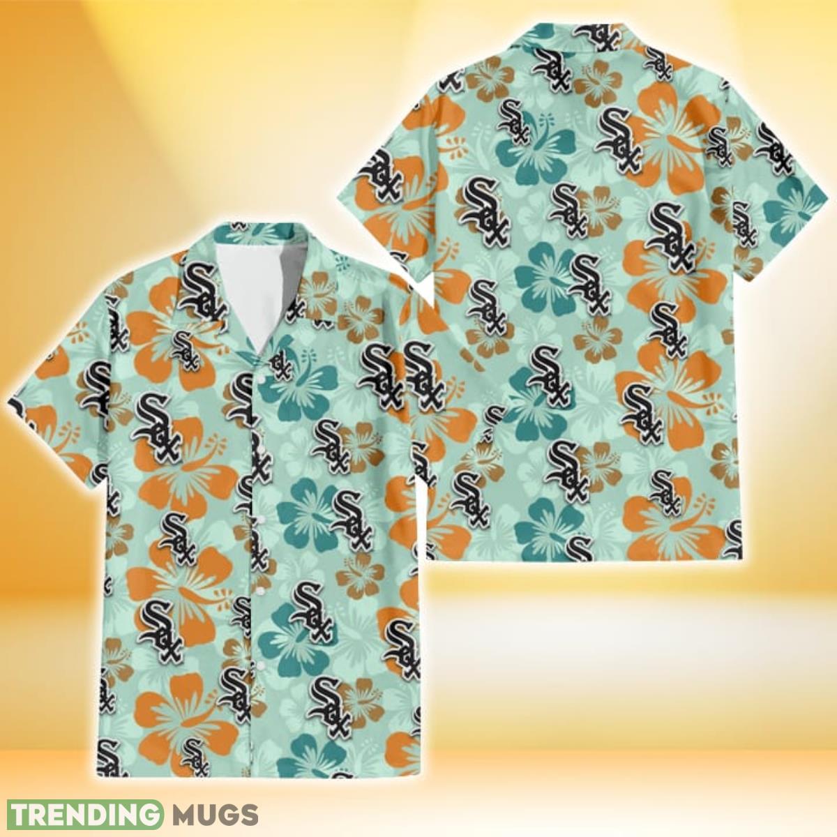 Chicago White Sox Orange Green Hibiscus Pale Green Background 3D Hawaiian Shirt Gift For Fans Product Photo 1