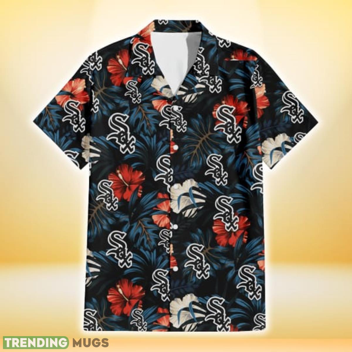 Chicago White Sox Red And White Hibiscus Dark Leaf Black Background 3D Hawaiian Shirt Gift For Fans Hawaiian Shirt Chicago White Sox Red And White Hibiscus Dark Leaf Black Background 3D Hawaiian Shirt Gift For Fans Hawaiian Shirt