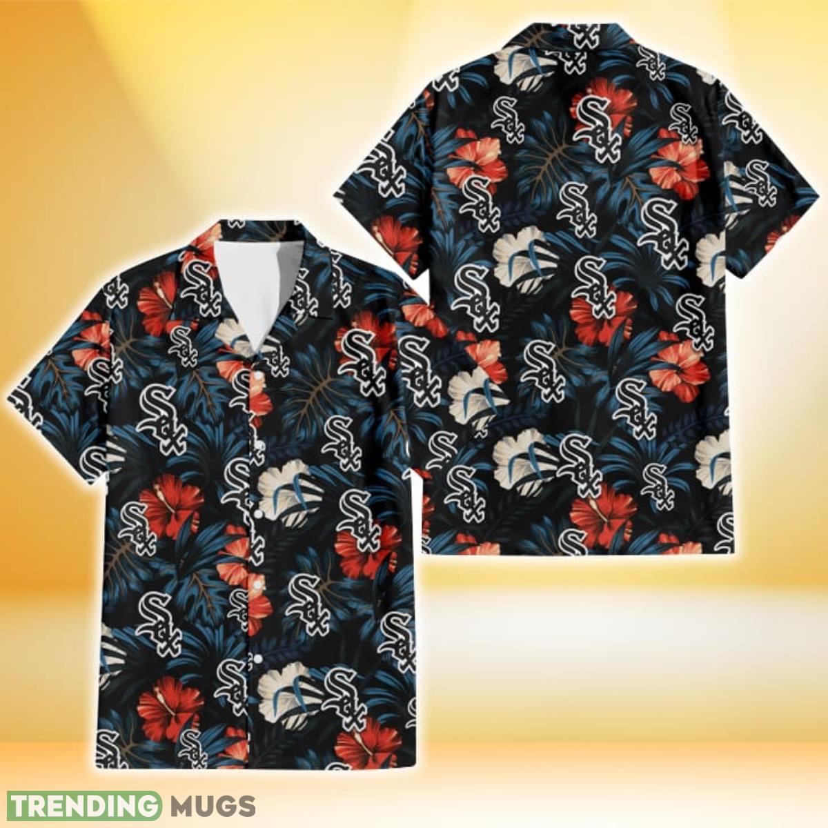 Chicago White Sox Red And White Hibiscus Dark Leaf Black Background 3D Hawaiian Shirt Gift For Fans Product Photo 1 Chicago White Sox Red And White Hibiscus Dark Leaf Black Background 3D Hawaiian Shirt Gift For Fans Product Photo 1